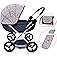 Bayer - Dolls Pram Cosy Grey Pink Butterfly - Baby Doll Stroller for Dolls with Bag, Blanket, Cushion, Foldable - Dolls Up to