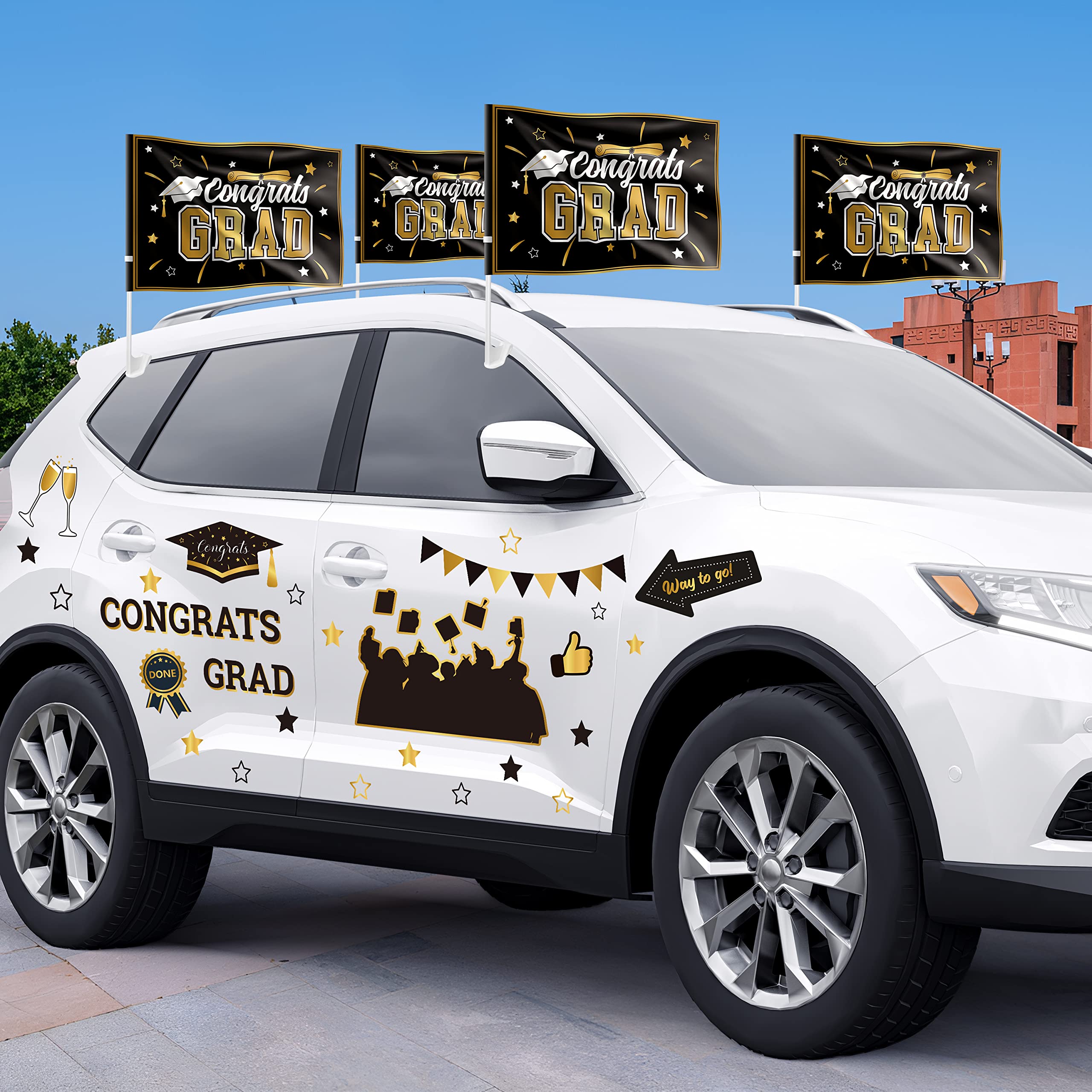 COcnny 16pcs Graduation Car Flag and Sticker Kit, Graduation Party