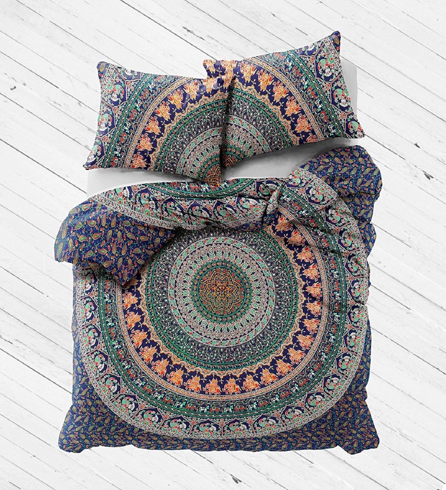 Parure De Lit 3 Pièces Bohème Hippie – 220x240 Cm – Motif Éléphant Mandala – Violet/Noir