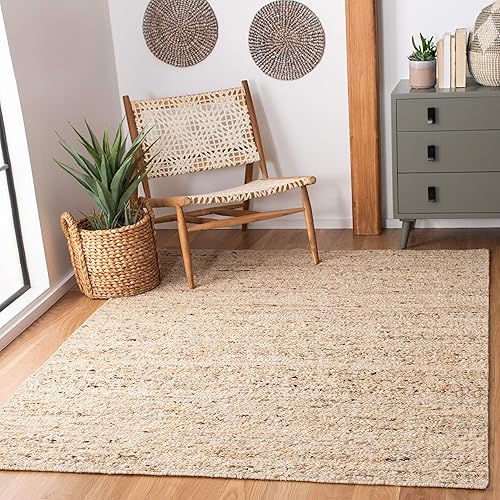 SAFAVIEH Natura Collection - Alfombra de área de 5 x 8 pies, color beige, lana hecha a mano, ideal para zonas de alto tráfico en sala de estar,