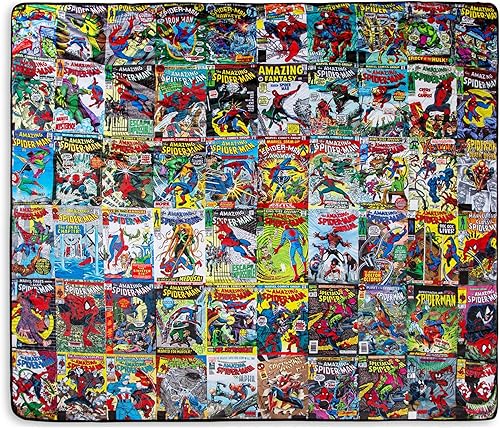 Marvel Spider-Man - Manta de forro polar con respaldo de sherpa azul para el 60º aniversario | Funda de poliéster suave de felpa para sofá y cama,
