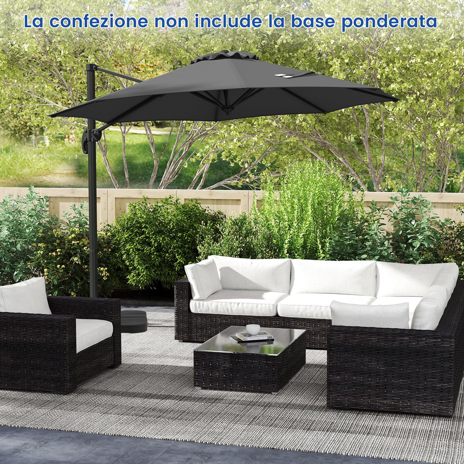 COSTWAY Ombrellone a Cantilever da Giardino 294 cm, Rotazione 360° e 5 Angoli Regolabili, 8 Stecche Base a Croce, Impermeabile, per Cortile Piscina Esterno(Grigio)
