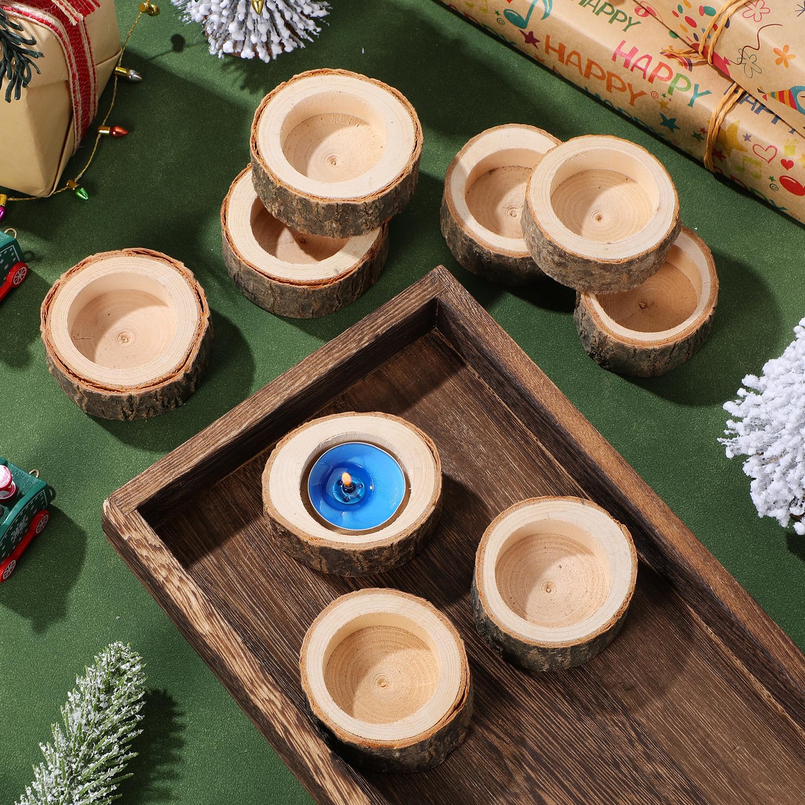 Set de 24 Portavelas de Madera Rústicos para Decoración de Granja y Centros de Mesa en Fiestas y Cumpleaños