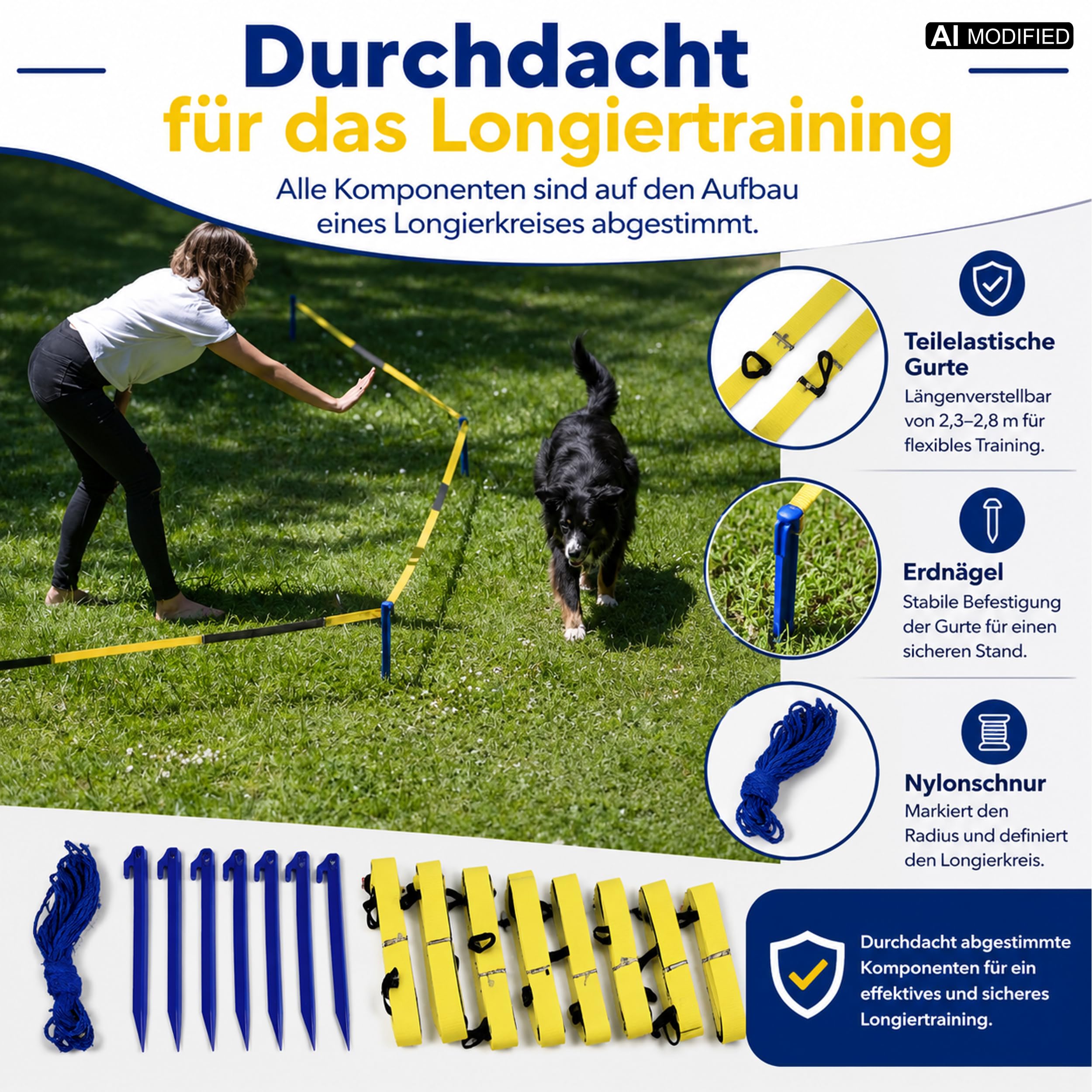 Longier-Set für Hunde, Radius 3-3,5m, Hundetraining, Longieren mit Hund