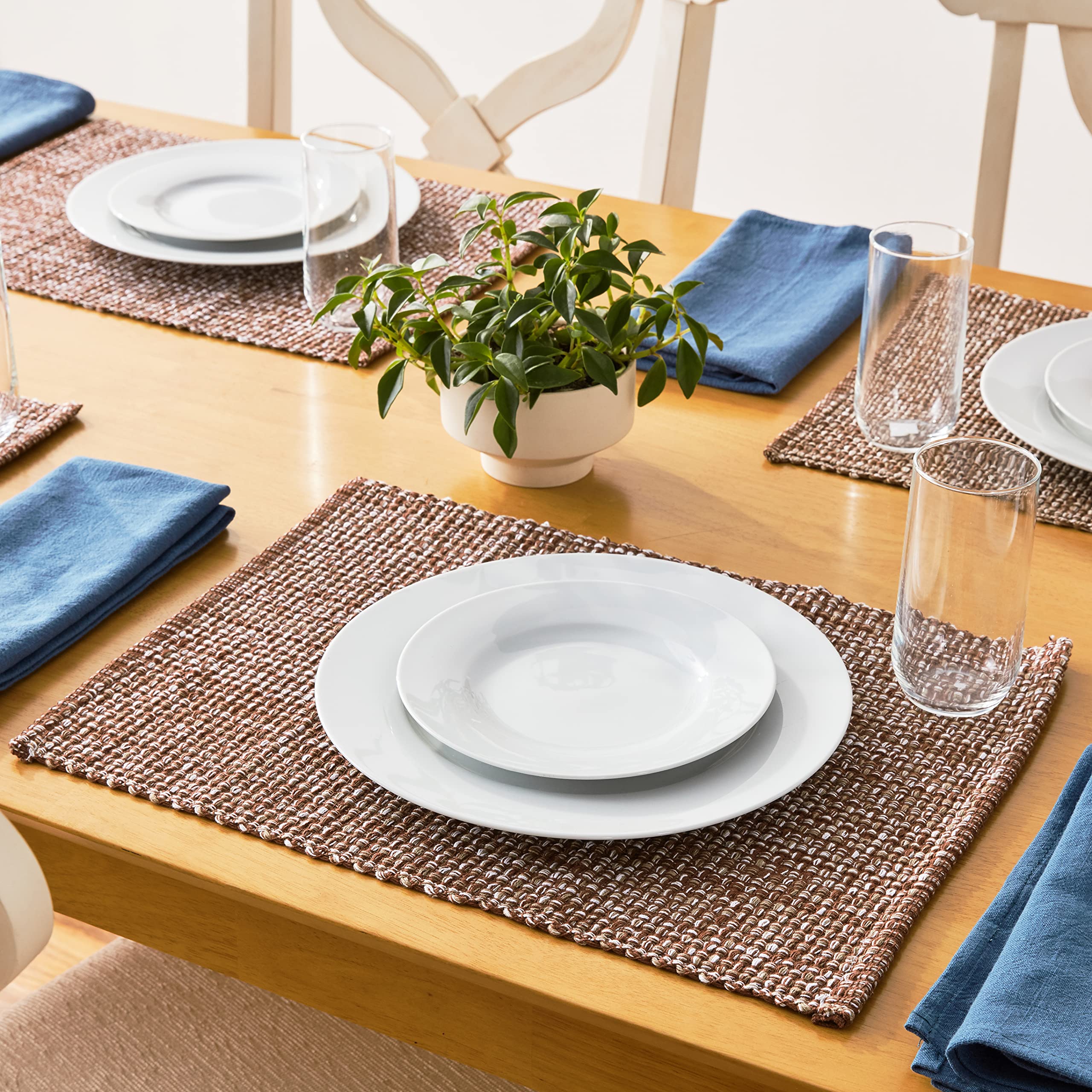 Lot de 12 Sets de Table rectangulaires 100% Coton pour Tables de Salle à Manger, Tissu tissé Bicolore, 25,4 x 48,3 cm, Chocolat