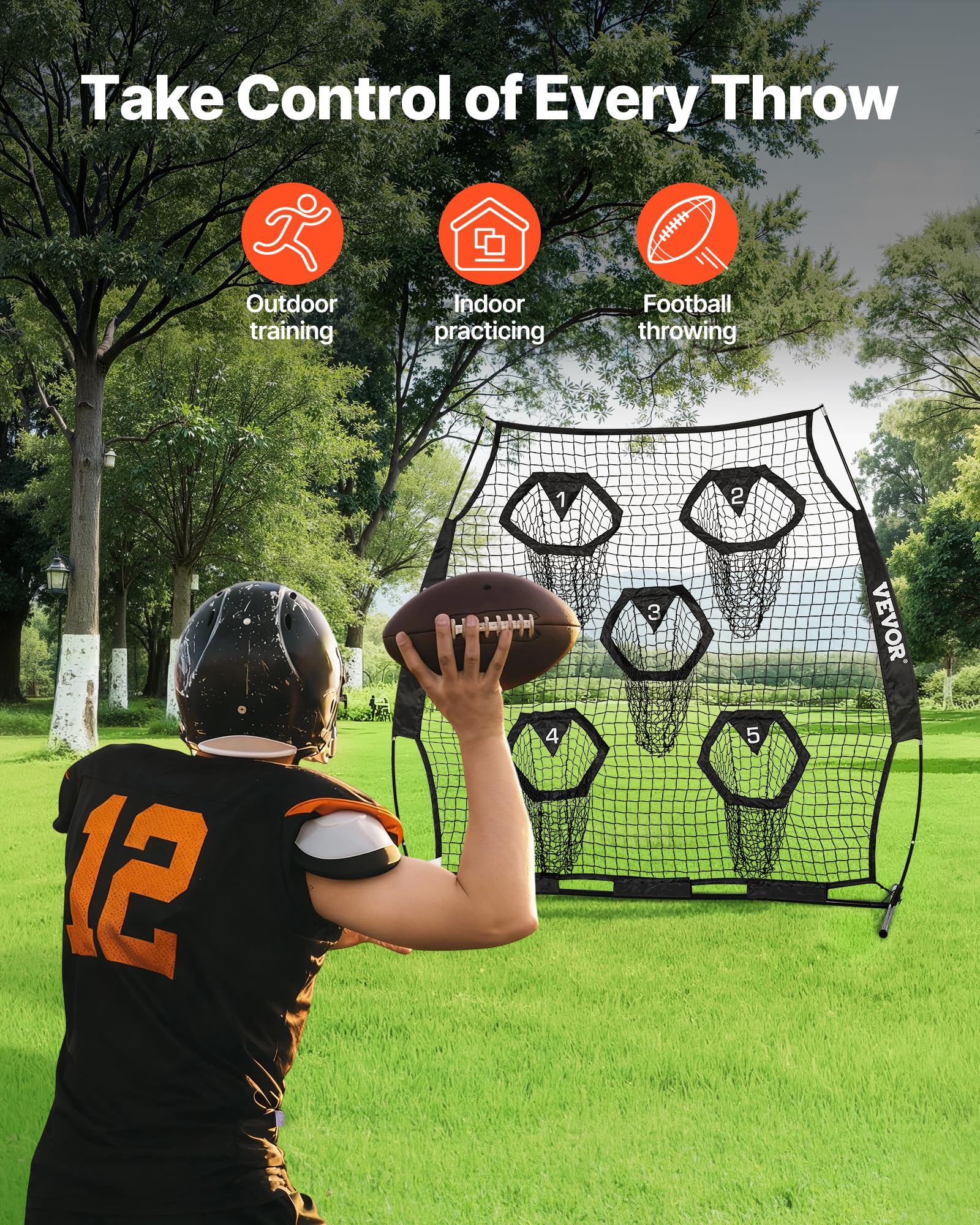 VEVOR Filet de Lancement Football 1,8 x 1,8 m avec 5 Poches Cible, Filet sans nœuds Sangles étui Transport