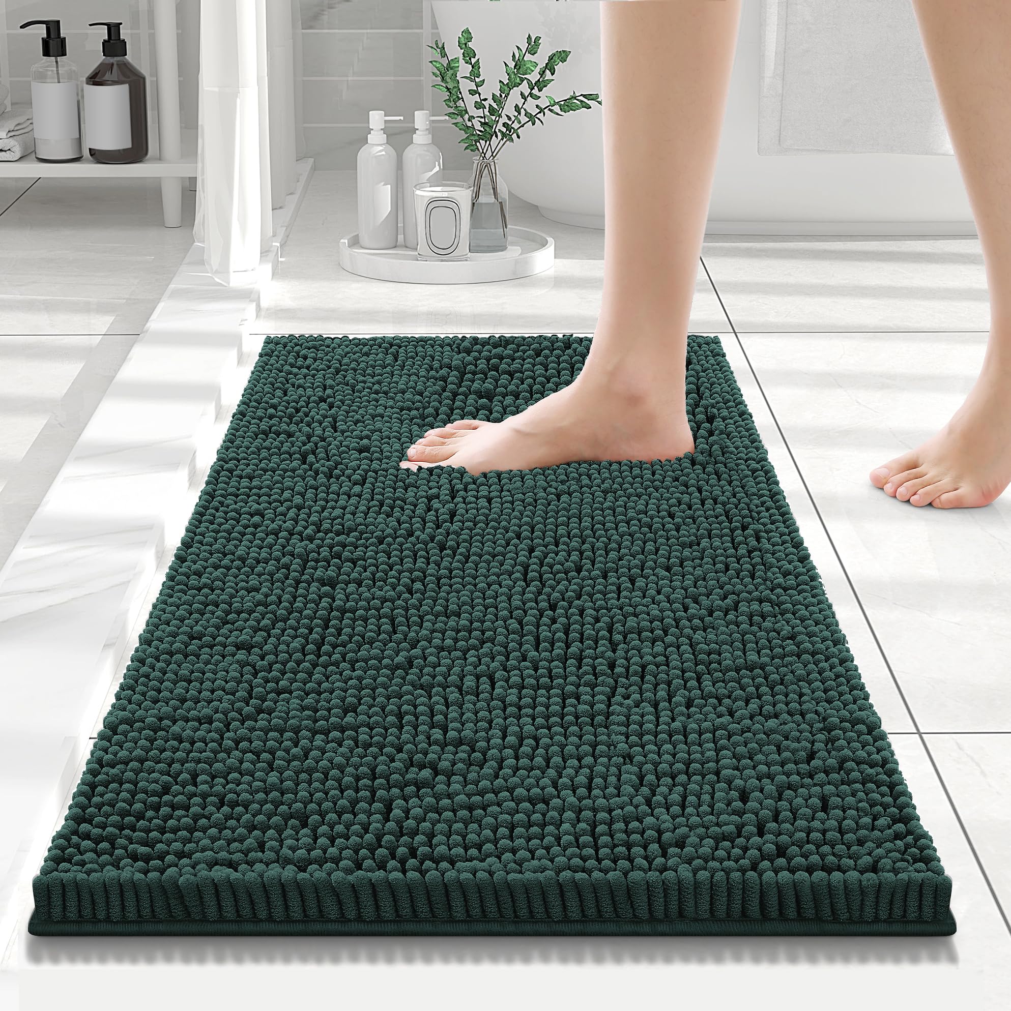 Smiry Luxury Chenille Bathroom Rugs 24x16, Extra Soft and Absorbent Shaggy Bath Mat, Machine Washable, Non-Slip Plush Carpet Runner for Tub, Shower,