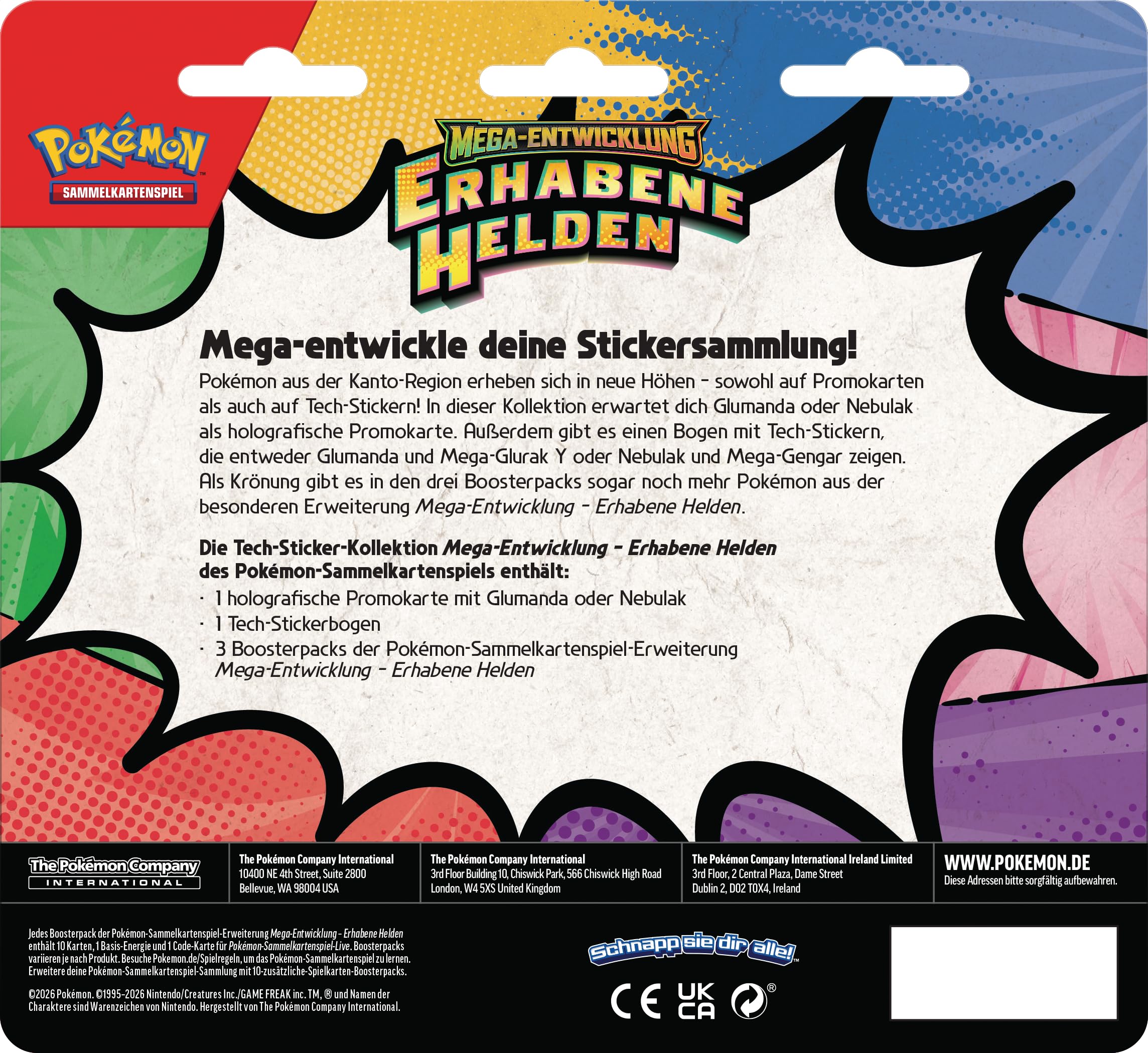 Pokémon-Sammelkartenspiel: Tech-Sticker-Kollektion Mega-Entwicklung – Erhabene Helden: Glumanda (1 holografische Promokarte und 3 Boosterpacks)
