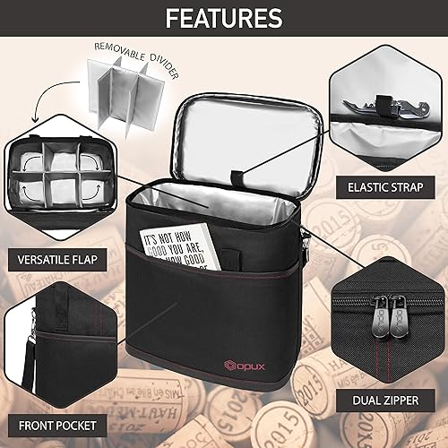 Miniatura 4 de opux Bolsa de vino, bolsa enfriadora de vino para 4 botellas, bolsa térmica de vino para viajes, picnic BYOB, bolsa portátil acolchada a prueba de