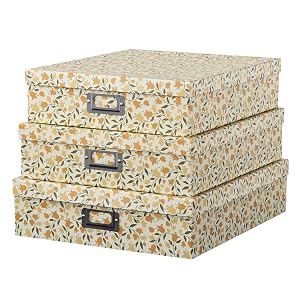 Soul Lane Decorative Cardboard Storage Boxes With Lids Set of 3 Nesting Floral Photo Storage for Home D