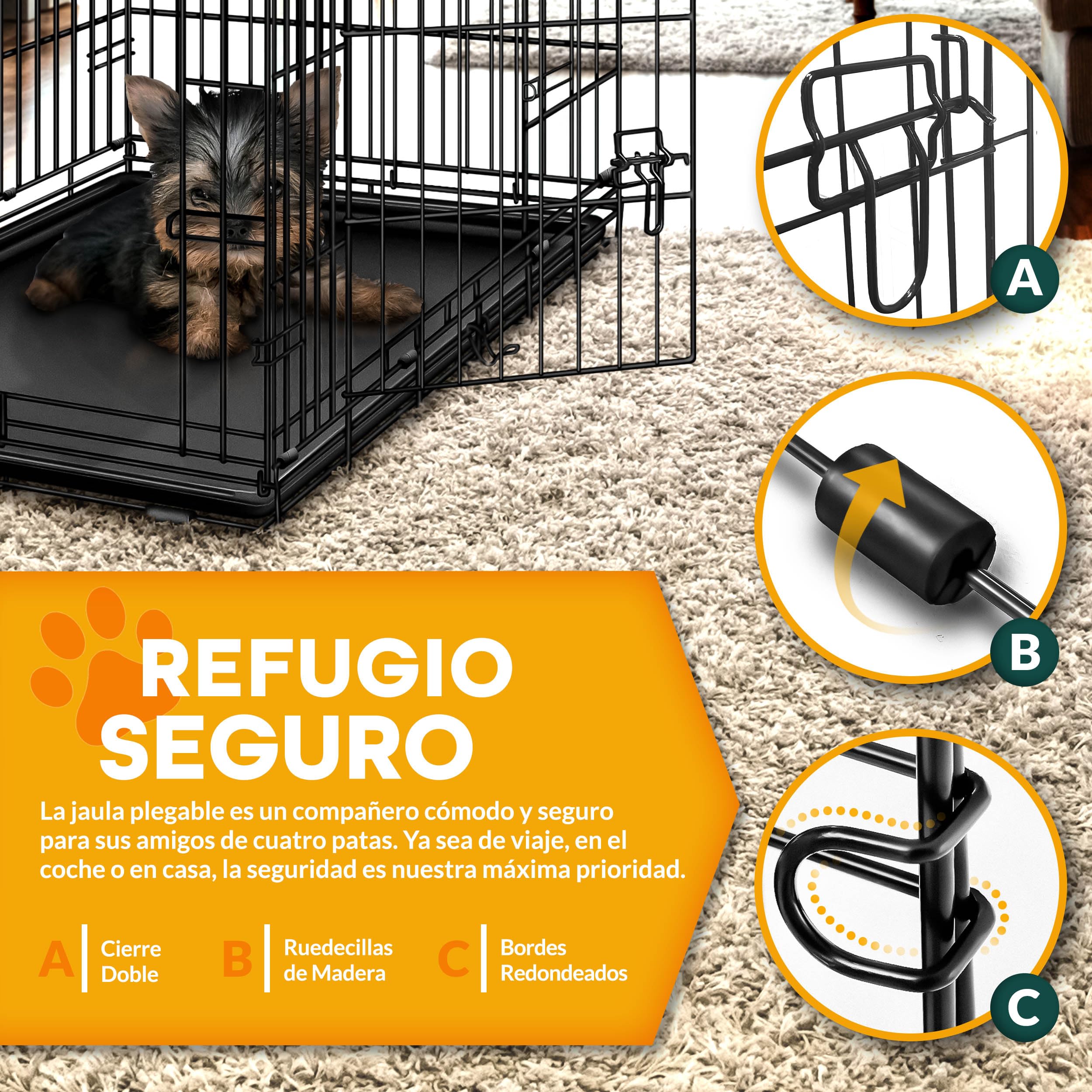 TRESKO Jaula de Transporte Metálica para Perros con 2 Puertas Plegable con Bandeja Extraíble 91 x 58 x 64 cm