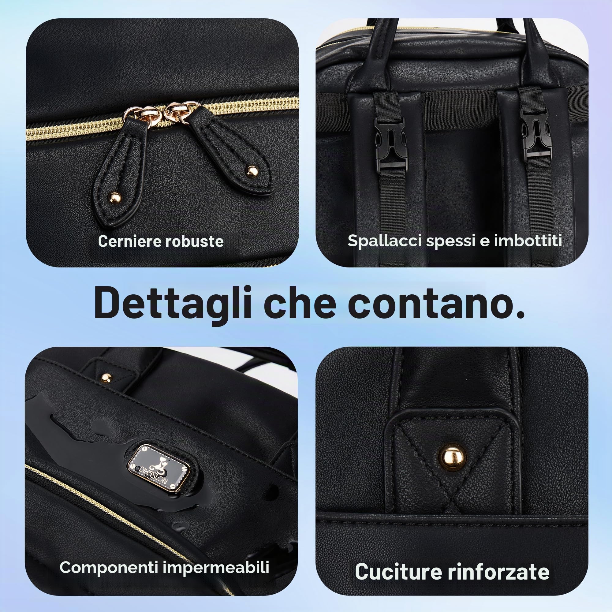 Dikaslon Borsa Zainetto Fasciatoio, Grande Multifunzione Zainetto Bebè Portatile, Porta Ciuccio e Cinturini per Passeggino, per Mamma e Papà Nero