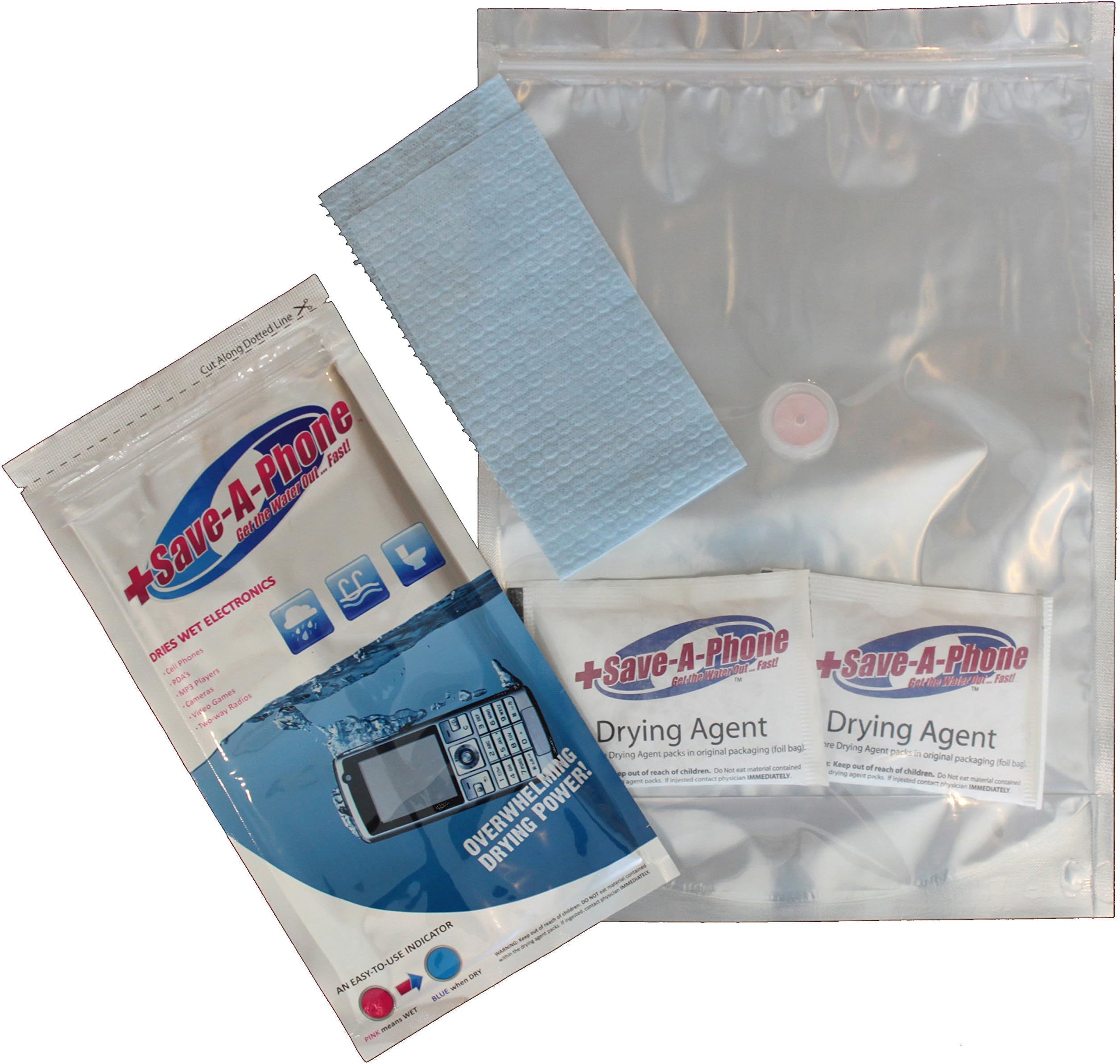 Save-A-Phone Electronics Rescue Kit with Easy-to-Use Indicator, Bag and Drying Agent Packs (DAP) for Mobile Phones, Smartphones, MP3 Players, Cameras, Video Games and Two-Way Radios