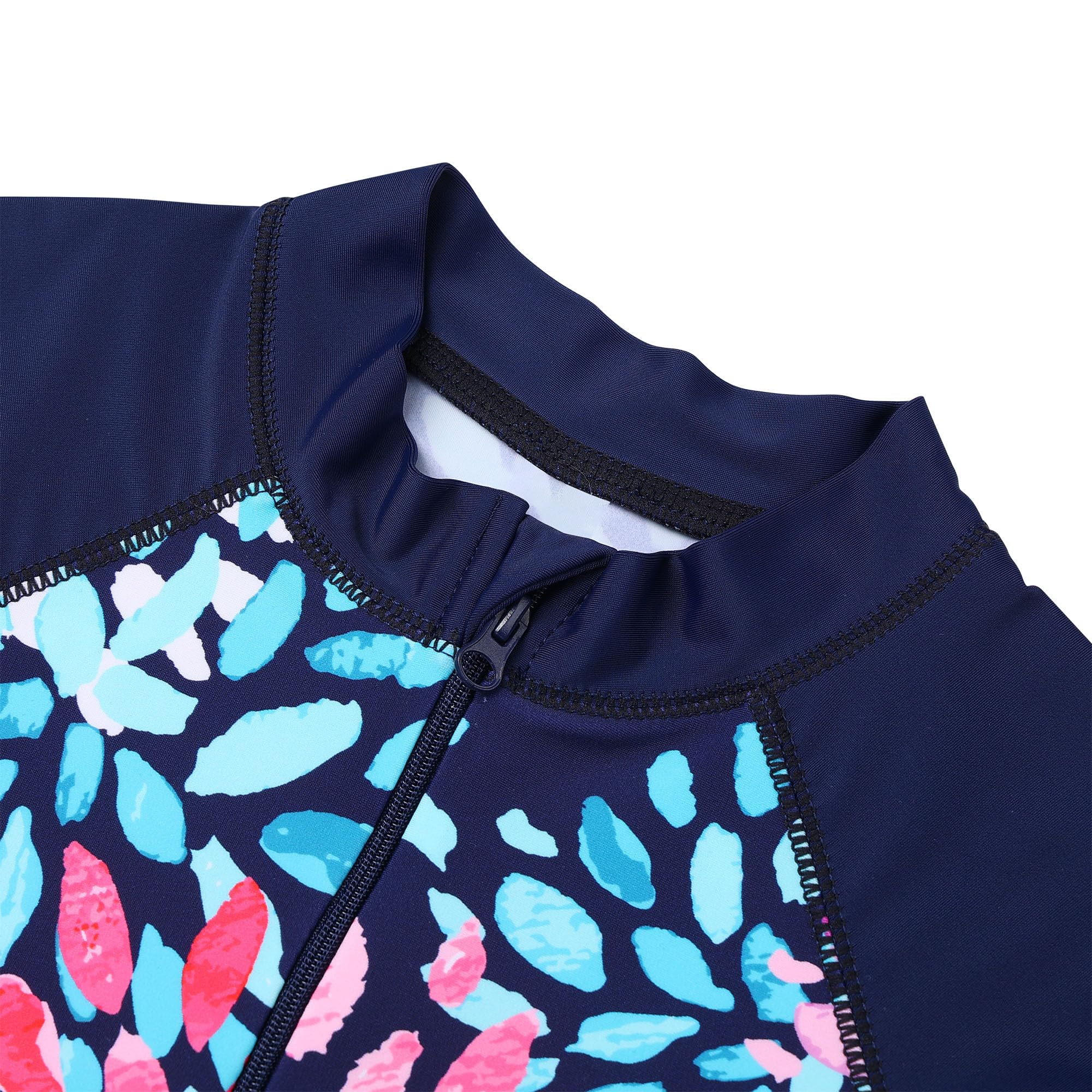 HUAANIUE Mädchen Badeanzug 2-12 Jahre, Einteiler mit UV-Schutz UPF50+, Kurzarm, Front-Reißverschluss, Bunte Druckmuster ideal für Schwimmen & Strand