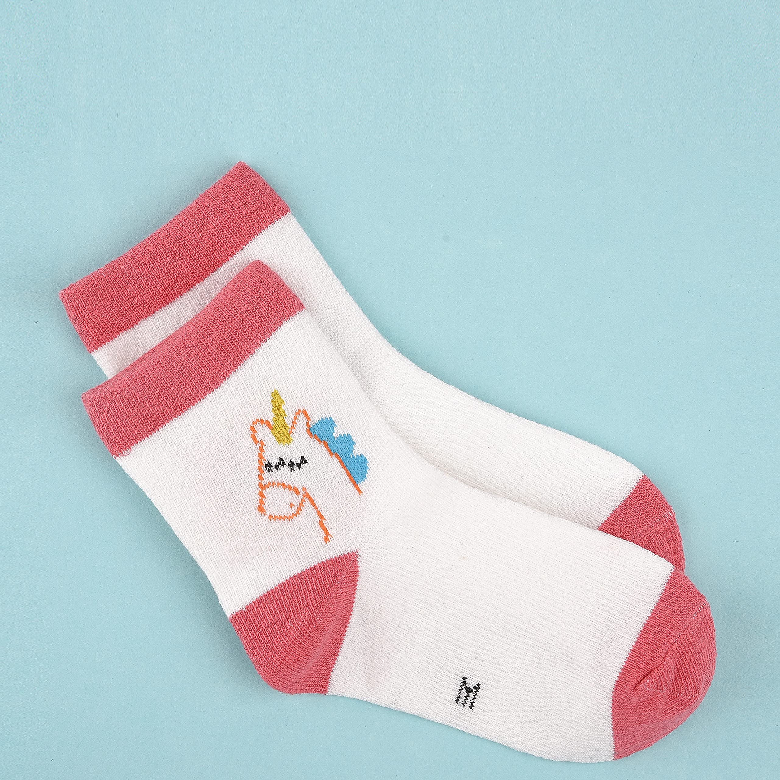 MagicPop Pink Socks for Girls, Calf length, Soft Pure Cotton, Lightweight & Breathable, 1 to 9 Years, Pack of 5, Designer socks, Gift Option (IN, Age, 7 Years, 9 Years, Pink Set2) 3