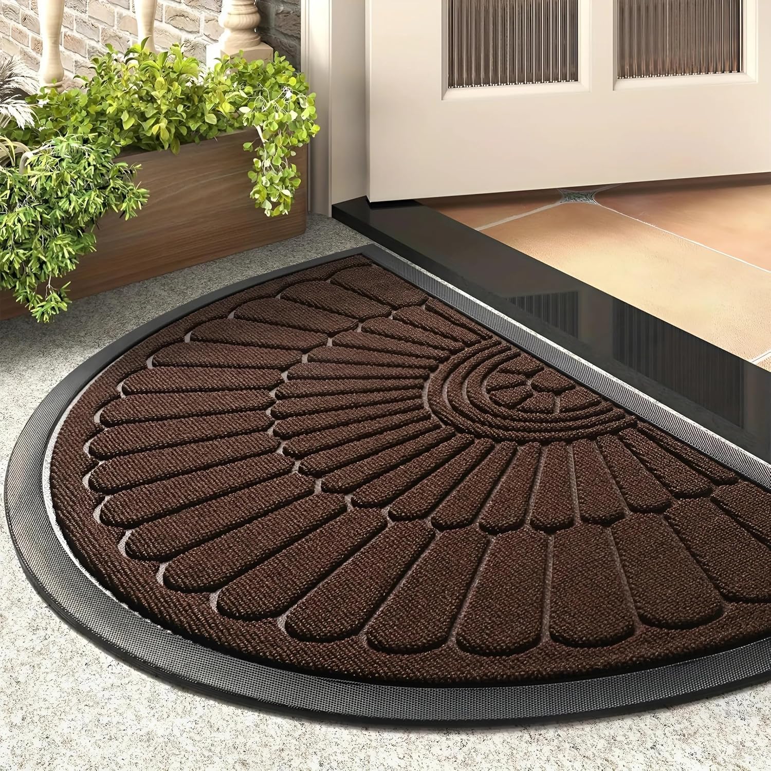 Semi-Circle Durable Rubber Non Slip Front Door Mat for Outsi…