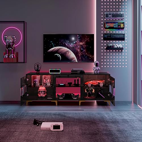 Miniatura 8 de FUTERMUS LED TV Stand for 55606570 inch TV - Gaming Entertainment Center with Tempered Glass Storage, 63" Modern TV Stand for Living Room Bedroom