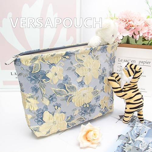 Miniatura 6 de PAZIMIIK Bolsas de maquillaje para monedero, bolsa de cosméticos con cremallera, Azul (Brocade Blue)