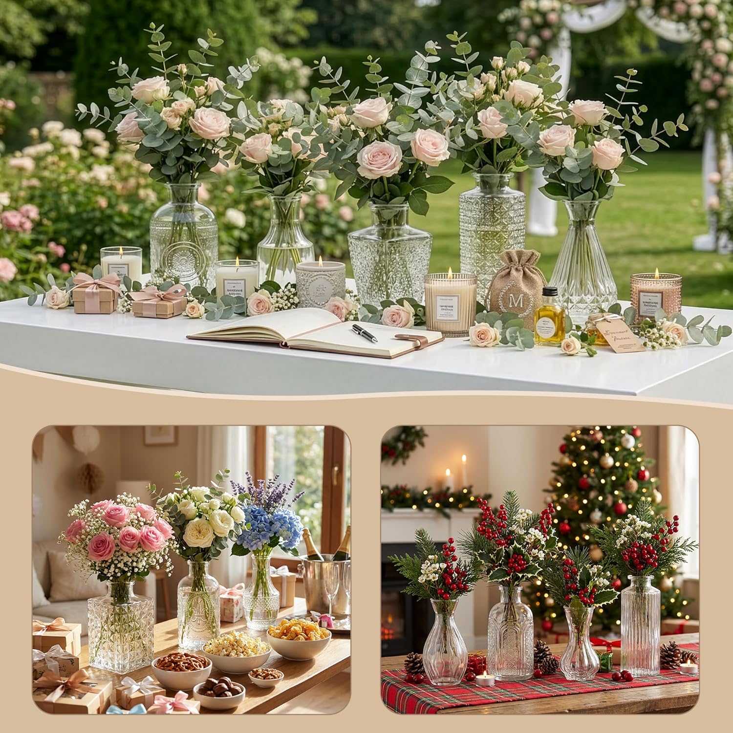 Glass Bud Vases in Bulk Set of 40, Transparent Clear Variable Small Mini Glass Vases for Centerpieces, Crystal Vintage Vase for Flowers,Wedding, Table Decor, Baby Shower, Christmas, Home and Events