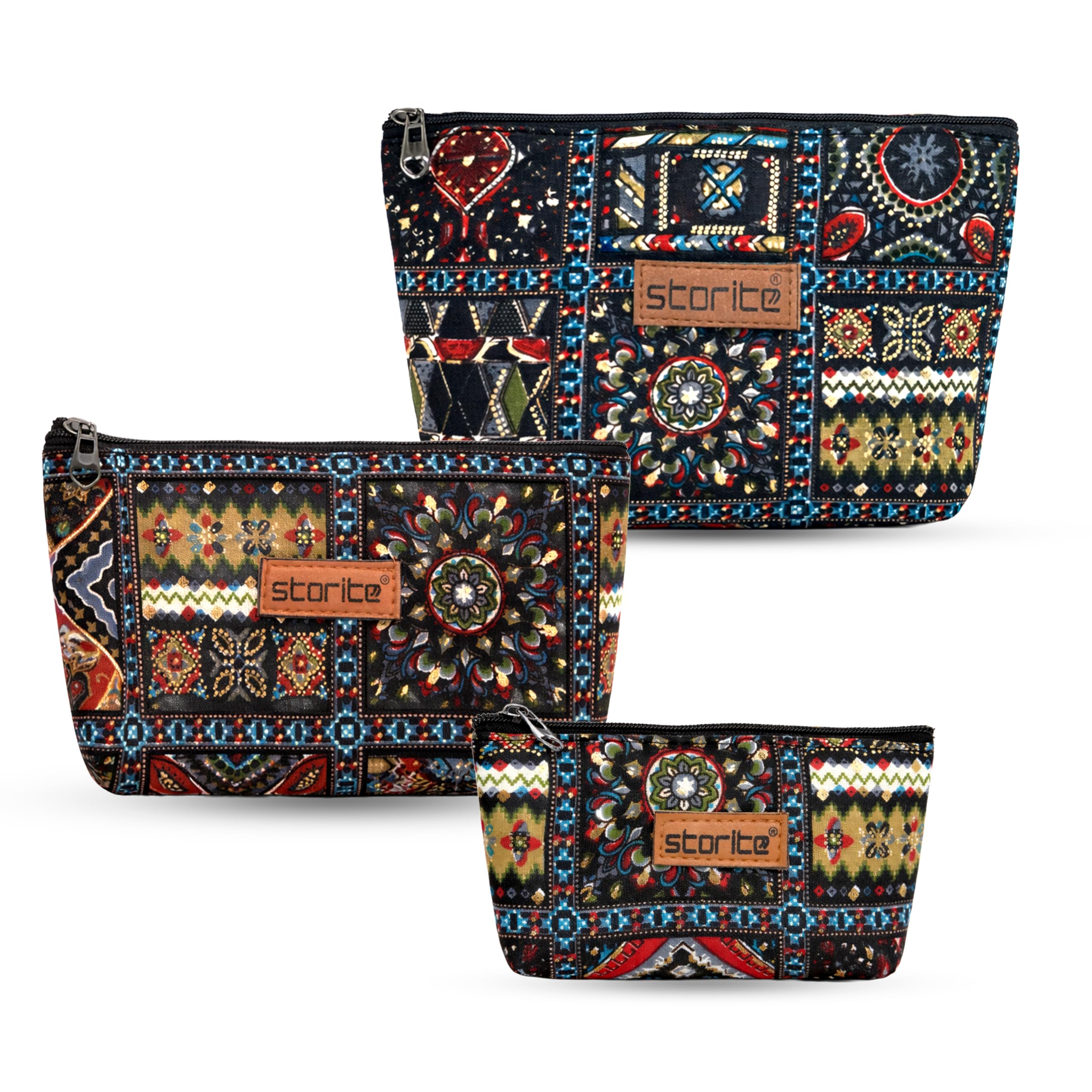 Set Of 3 Multipurpose Travel Pouch, Pouch For Cosmetic Stuffs, Women Makeup Organizer Bag, Aesthetic And Trendy - (Embroidery Printed Pouch),multicolor