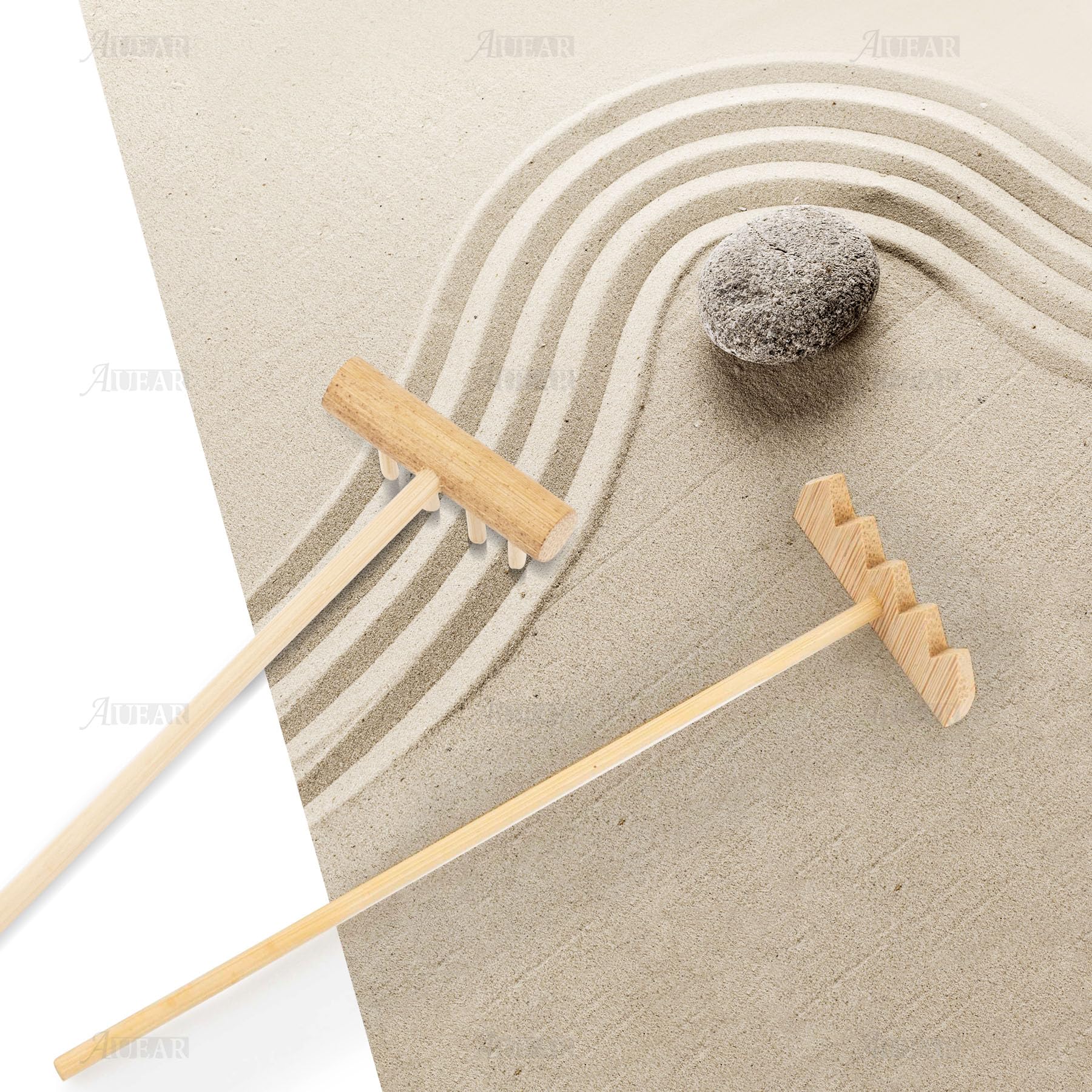 Kit Com 3 Mini Ancinhos De Bambu Para Jardim Zen - Meditação E Decoração Para Mesa