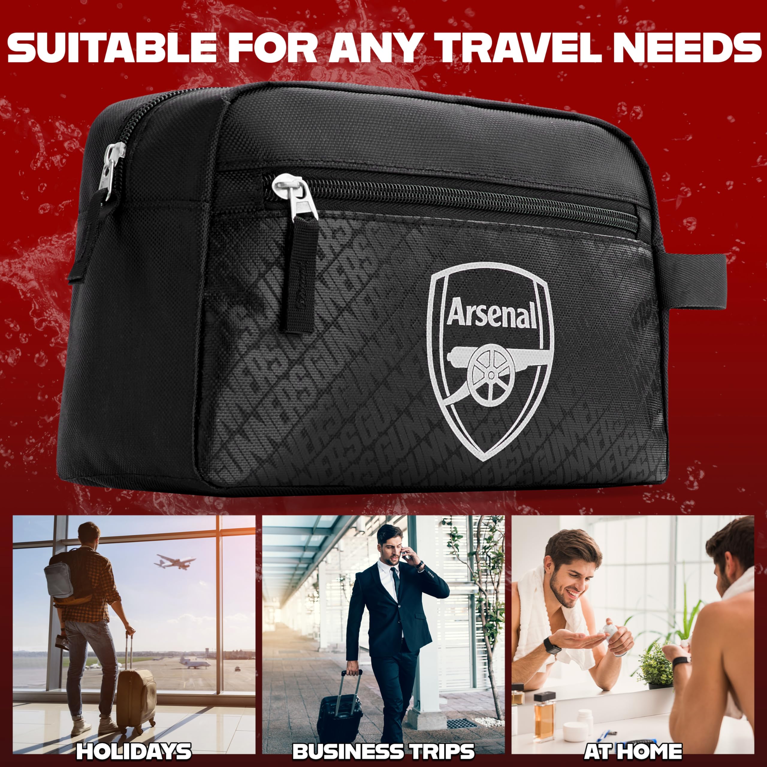 Arsenal F.C. Neceser para hombre, bolsa de viaje colgante con bolsillos con cremallera, regalos de fútbol para niños, adolescentes y adultos