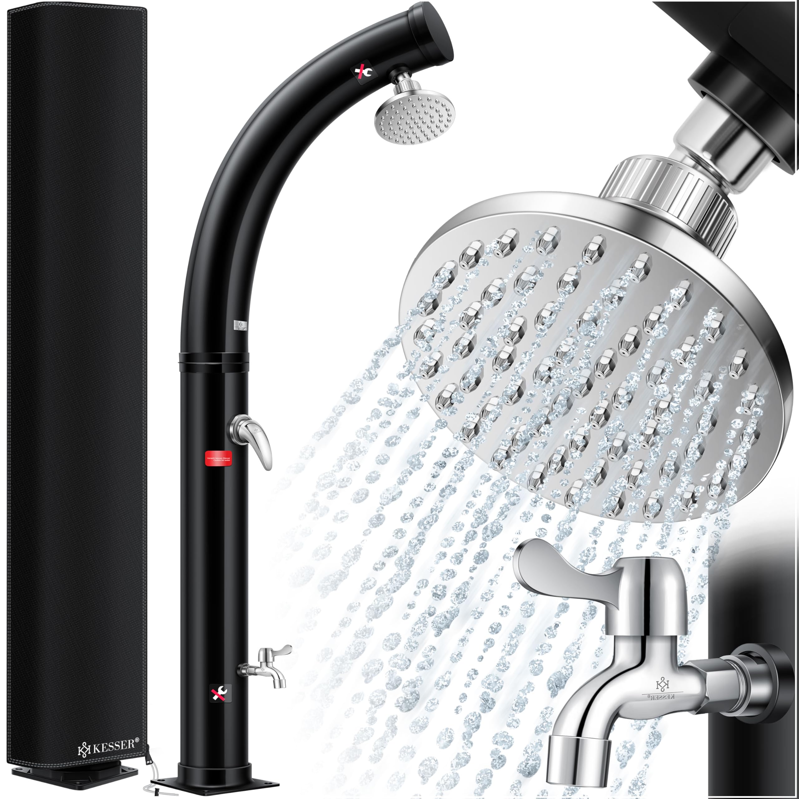 tillvex® Tuindouche voor buiten met een fonteinhoogte tot 4 m | Vloerdouche met voetpedaal | Antislip campingdouche buitendouche | Weerbestendige sauna- en gemaakt van aluminium/WPC (Rechthoekig
