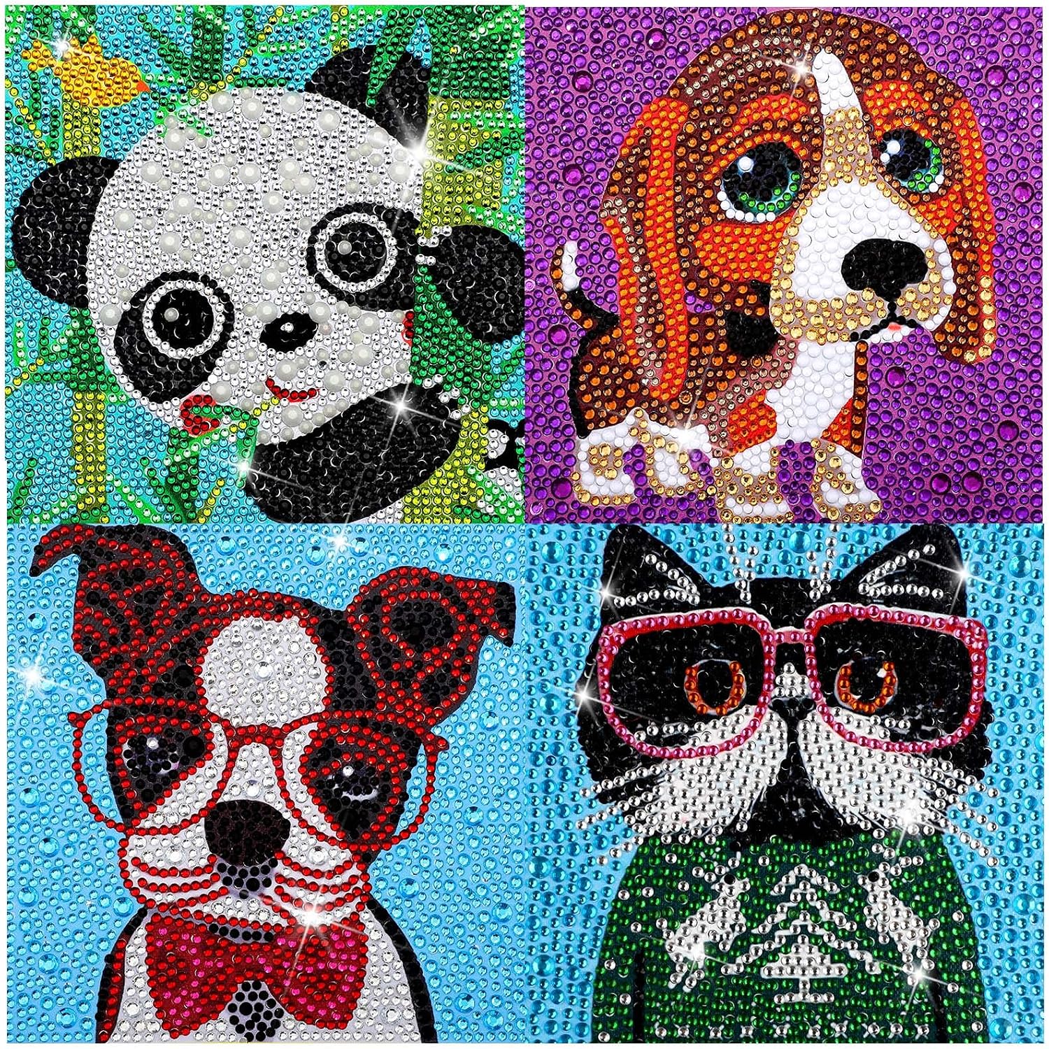 4 Pieces 5D Diamond Painting Kit for Kids Full Drill Painting by Number Kits for Beginners DIY Diamond Rhinestone Art Craft Set for Home Office Wall Decor (Chic Style) : Toys & Games