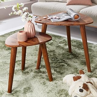 KADIMA Design Tavolini Estraibili Sheesham tavolino Legno Set di 2 tavolino da caffè Set 2 tavoli in Legno in Legno tavolino Stretto Tavolo Divano Solido Palissandro tavolino