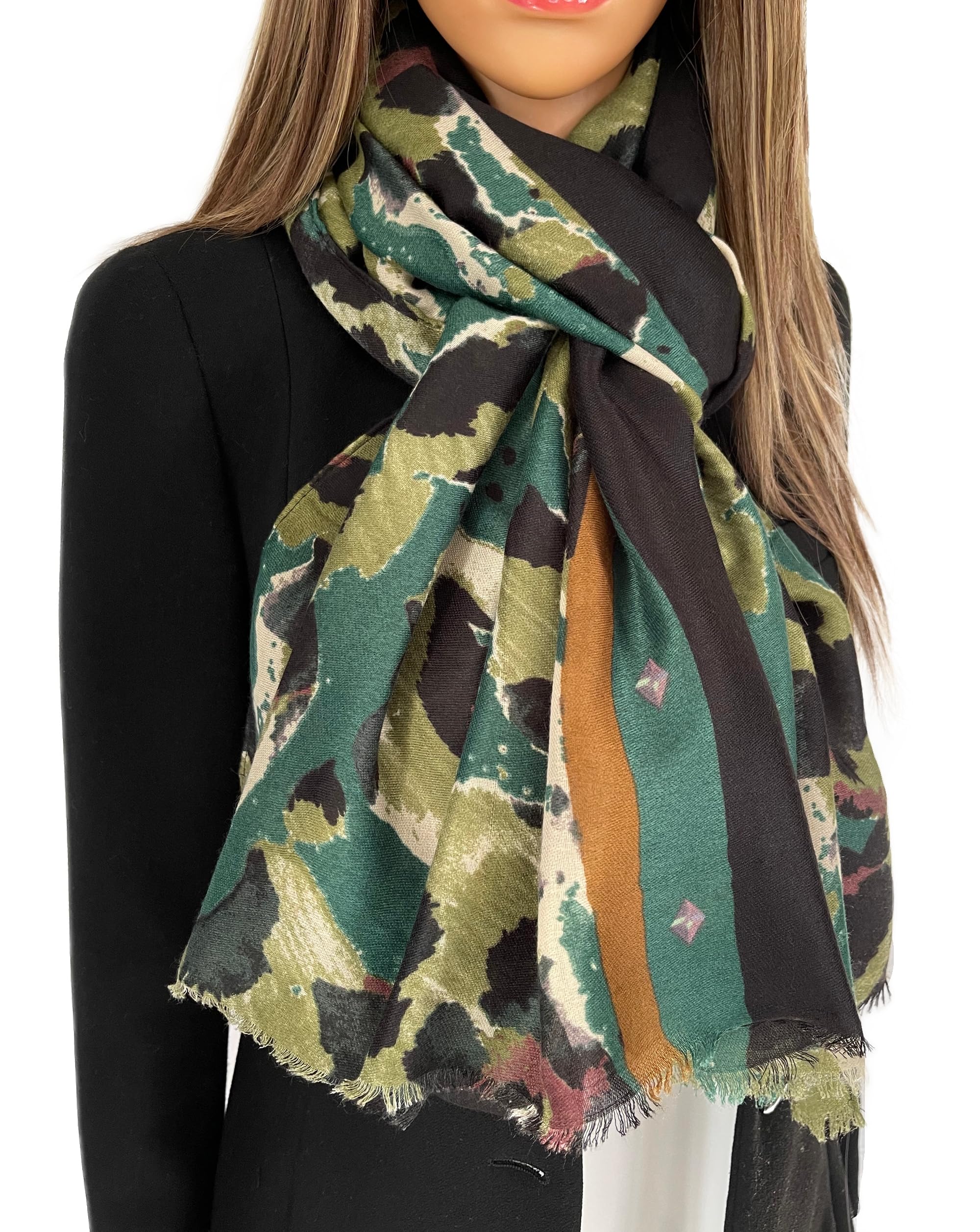 The Accessory Co. Large Snakeskin Scarf for Women – Leopard Print Block Design – Lightweight Animal Print Shawl Wrap – Stylish Neck Scarf for Women