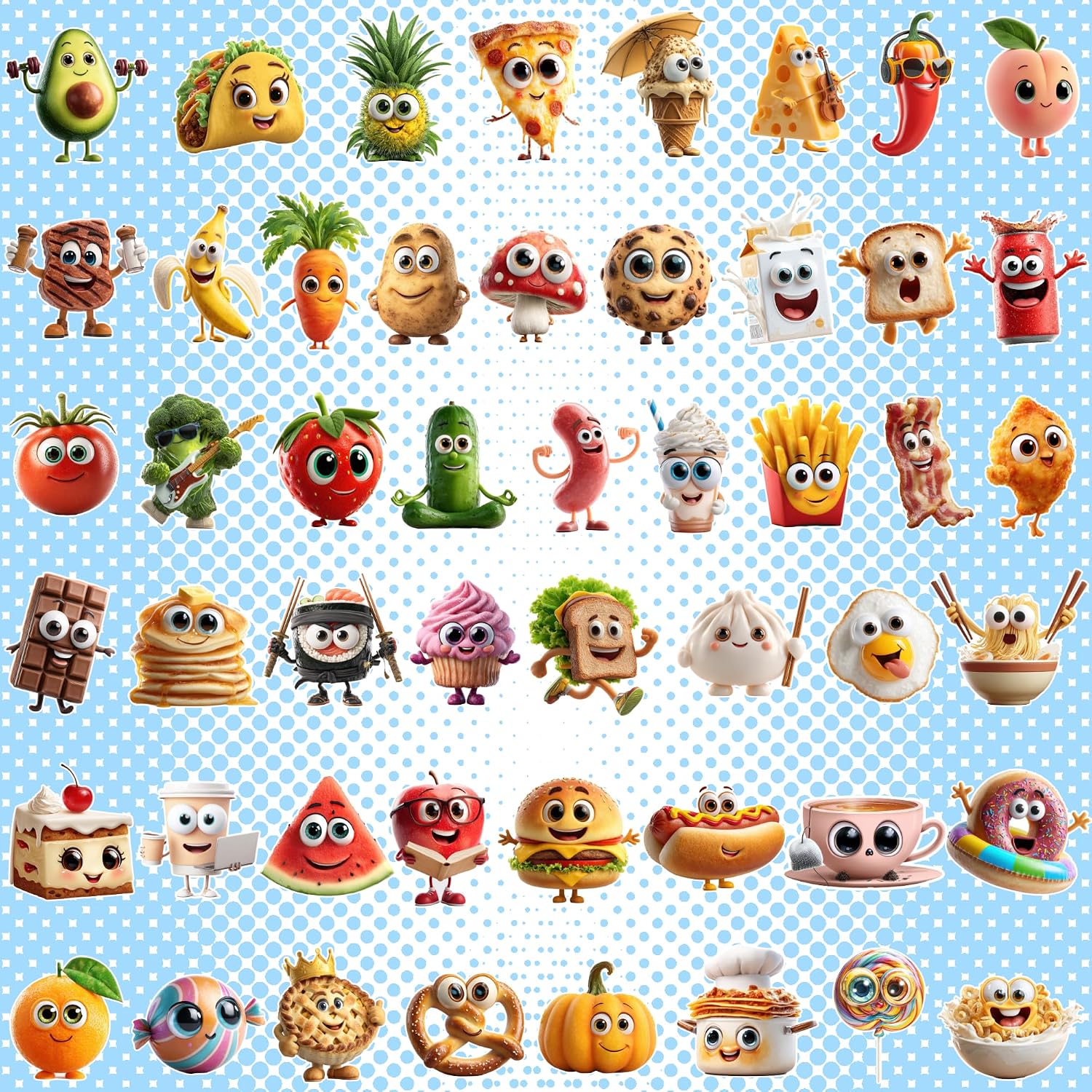 Cute Food Kids Activity Pack | 3 Piece Bundle | 50 PCS Sticker Pack + Story Book + 40 Page Coloring Book | Childrens Party Favors | Value Pack | Cute Food Theme | Stickers & Books Discount Bundle image 5