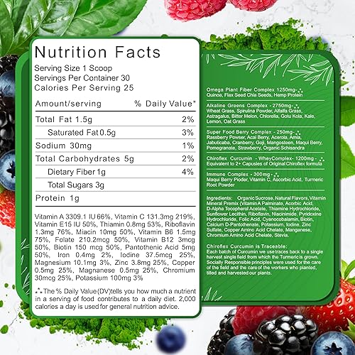 Miniatura 3 de Total Tea Chiroflex Superfood Green Powder Suplemento vegano orgánico de frutas y verduras, polvo diario Super Greens, batido de polvo de verduras