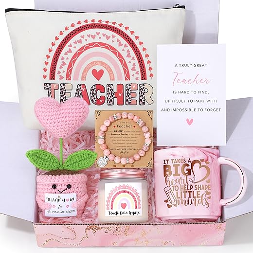 Teacher Appreciation Gifts for Women 7 Pcs, Christmas End of Year Thank You Gifts for Teachers Basket for Birthday, Graduation, Retirement, Back to School