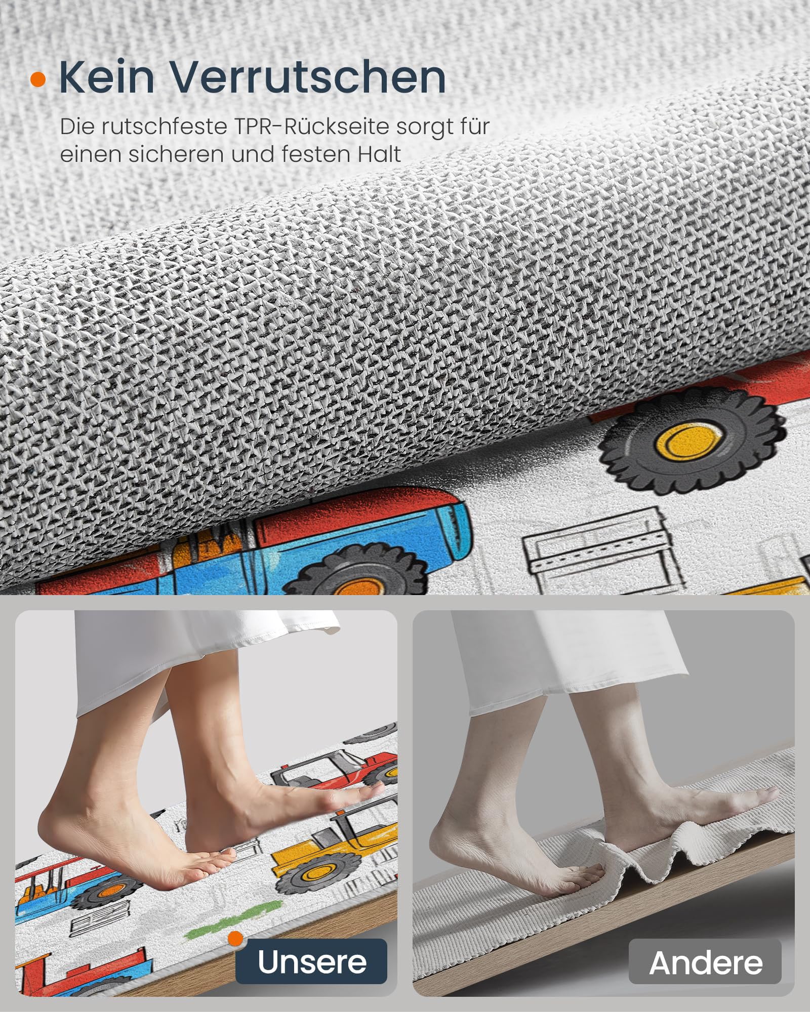 Tappeto Rotondo Giallo Tappeti 100cm Salotto Moderno Lavabile in Antiscivolo cartone animato disegnato a mano Veicoli costruzione carrelli elevatori Carpet Cameretta Scendiletto Pelo Corto