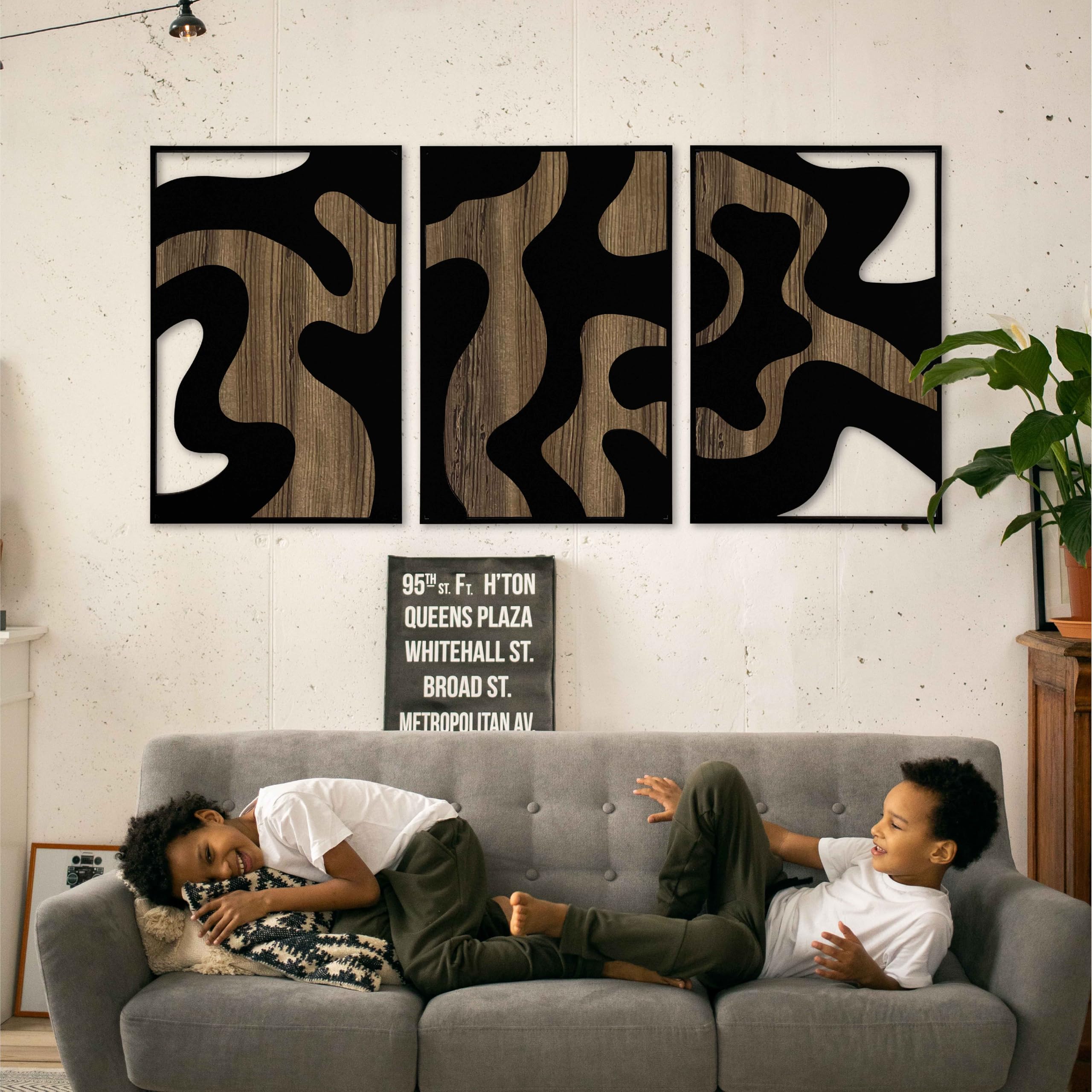 Großes Holz-Triptychon mit abstrakter neutraler und erdfarbener Textur, moderne Wanddekoration aus Holz für Wohnzimmer, Geschenk für Wohnzimmer und Schlafzimmer
