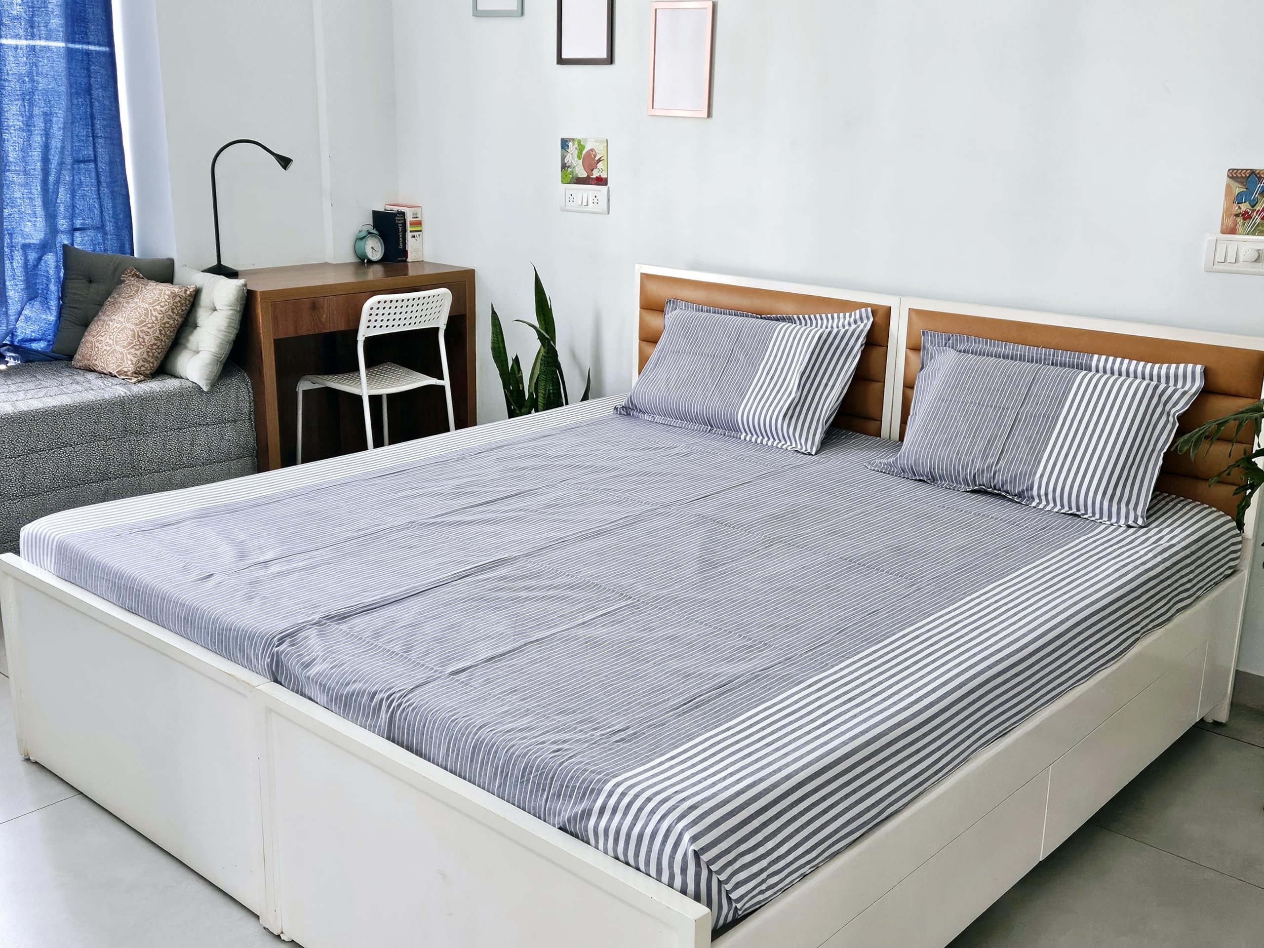 Skybee Premium Indian Cotton King Bedsheet Cum Blanket with 2 Pillow Cover_(Bedsheet Size (110 x 110 inches)_(Pillow Cover Size (28 x 28 inches)_(Hilook Design)_(Grey)