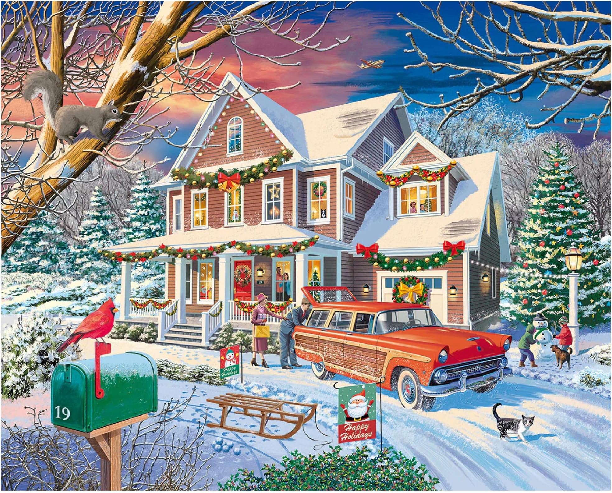 White Mountain Family Christmas Puzzle 1000 Piece Winter Holiday Jigsaw Puzzles for Adults Families and Grandparents