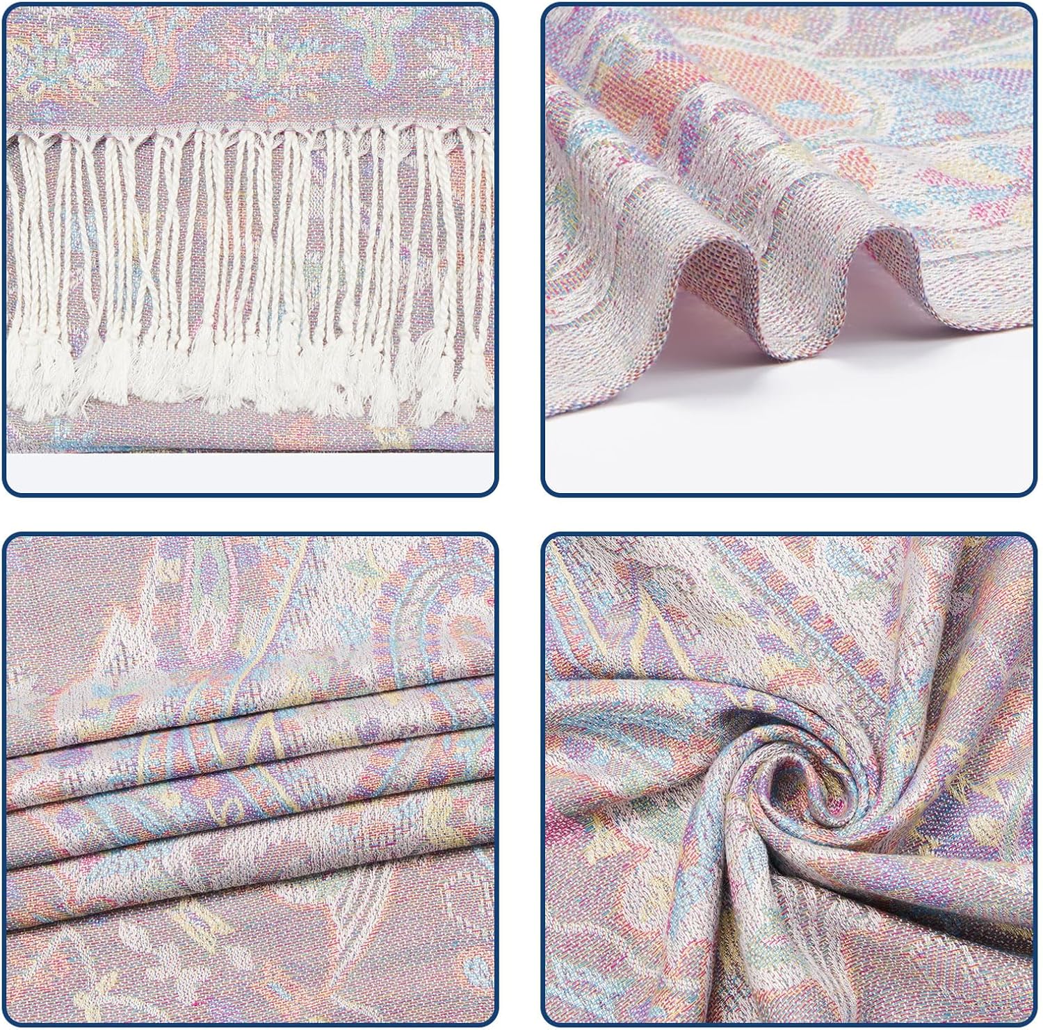 Paisley Pashmina Shawl Wrap Women Reversible Vintage Jacquard Pashmina Rave Scarf with Fringe for Evening, Wedding - Image 2