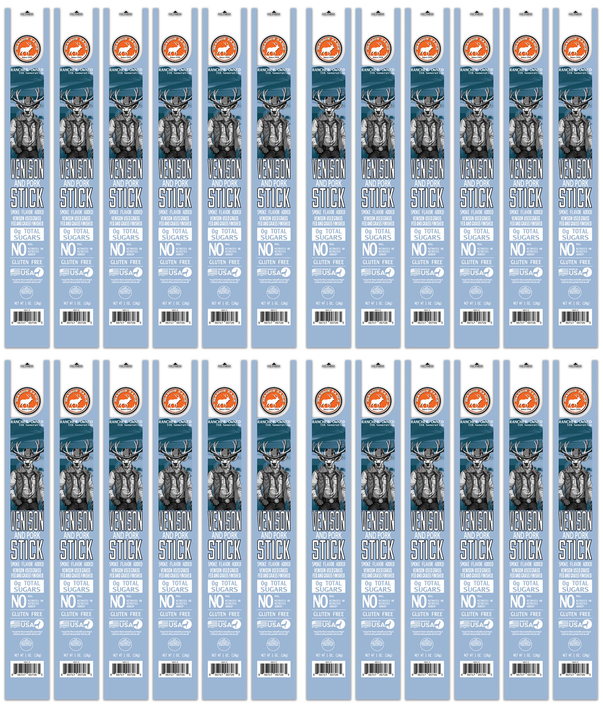 PEARSON RANCH Game Meat Sticks - Venison Sticks - Exotic Jerky Stick, No Added Nitrites, Zero Sugar, High-Protein Snacks, Paleo and Keto Friendly, Deer Jerky Stick (1oz sticks) (Pack of 24)