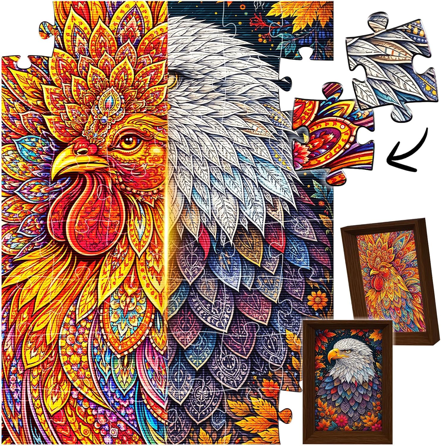 Lenticular Puzzles for Adults, 2 in 1 Dynamic Animals Puzzles, Flip, and Gradient Visual Puzzle with Challenging and Fun, Unique Gift Idea for Women Men, 6.8 in. * 8.8 in Blue Cat and Lion Puzzle