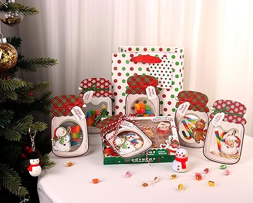 Miniatura 5 de Giiffu Recuerdos de fiesta de Navidad  48 tarros de papel para manualidades con 48 bolsas de golosinas a granel para bricolaje, Navidad, vacaciones,
