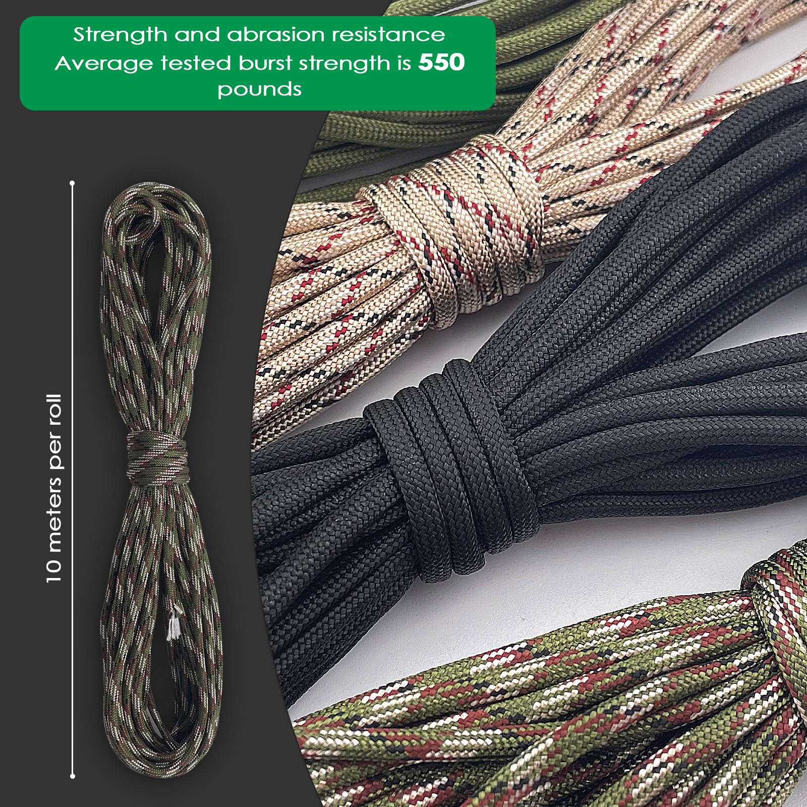 Cuerda Nailon Paracord 4mm 7 Hilos 250kg Resistente Multifuncional 40m