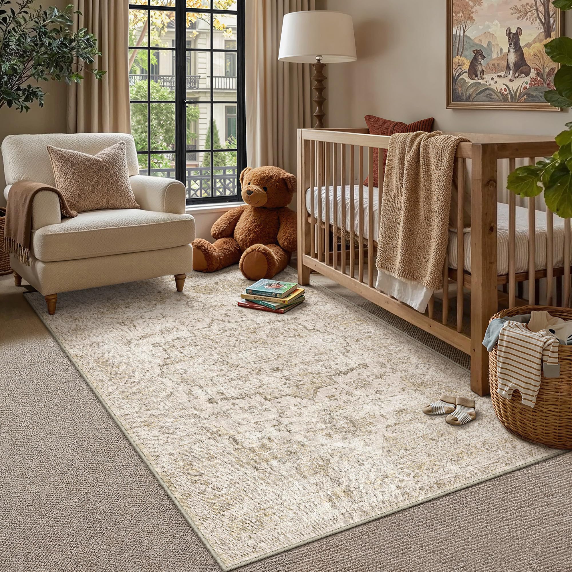 PureCozy Vintage Rugs Living Room Area Rug 120x170cm Beige Washable โ image 1