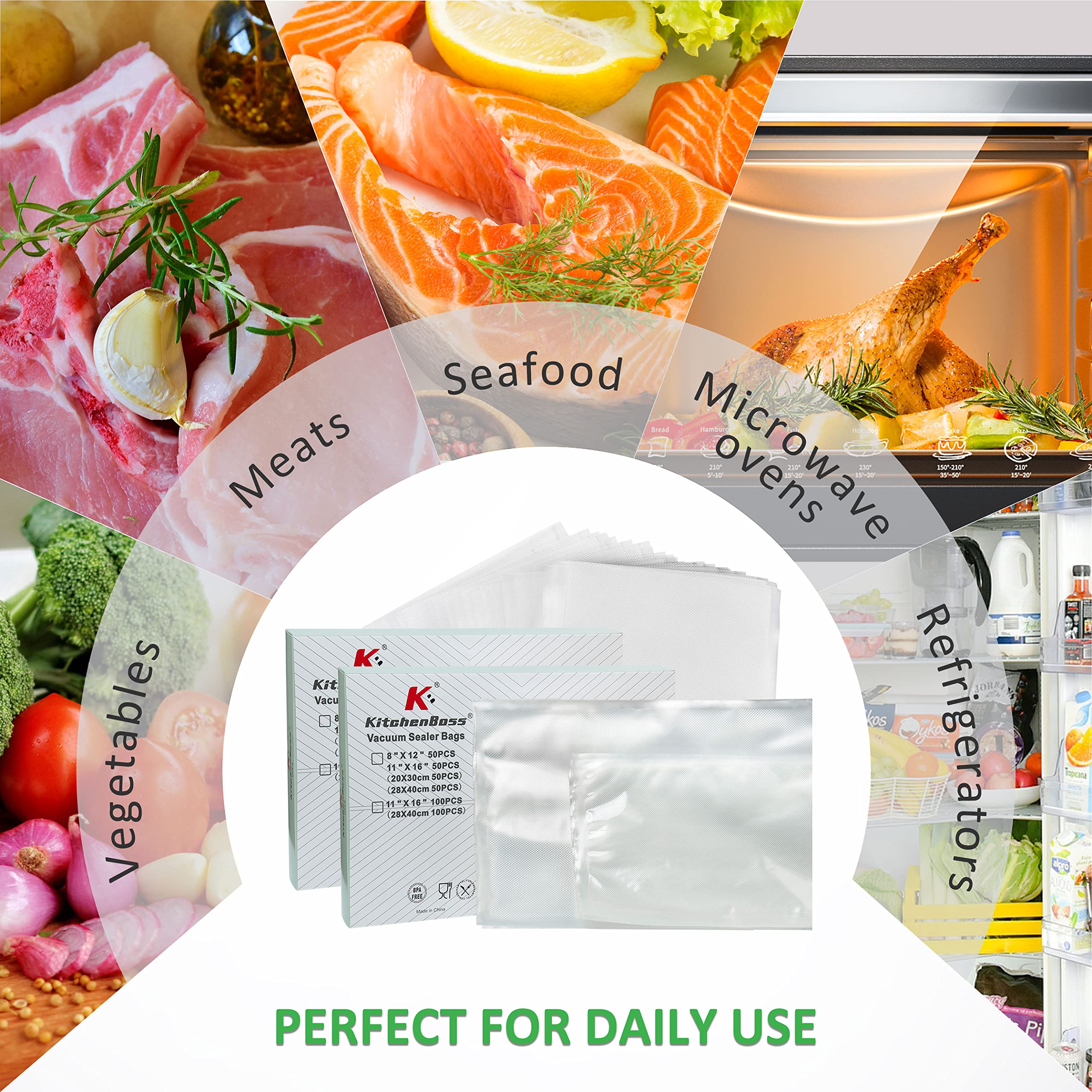 KitchenBoss Bolsas Envasar al Vacio Alimentos: Bolsa Gofrada Envasado al Vacio 50 Bolsas 20 x 30 cm & 50 Bolsas 28 x 40 cm, Bolsas de Vacio Comida