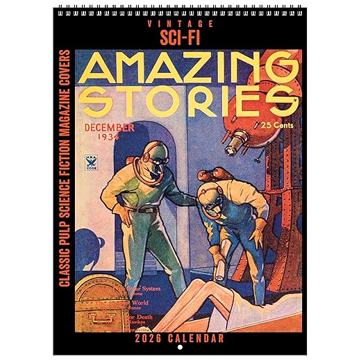 Asgard Press 2026 Vintage Sci-Fi Deluxe Wall Calendar, 16 Months, Frame-Ready Pulp Science Fiction Magazine Prints with Commentary, 11”x30” (Size When Open)