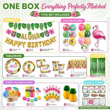 Premium Luau Birthday Party Decorations Set for 25 guests - Hawaiian Theme