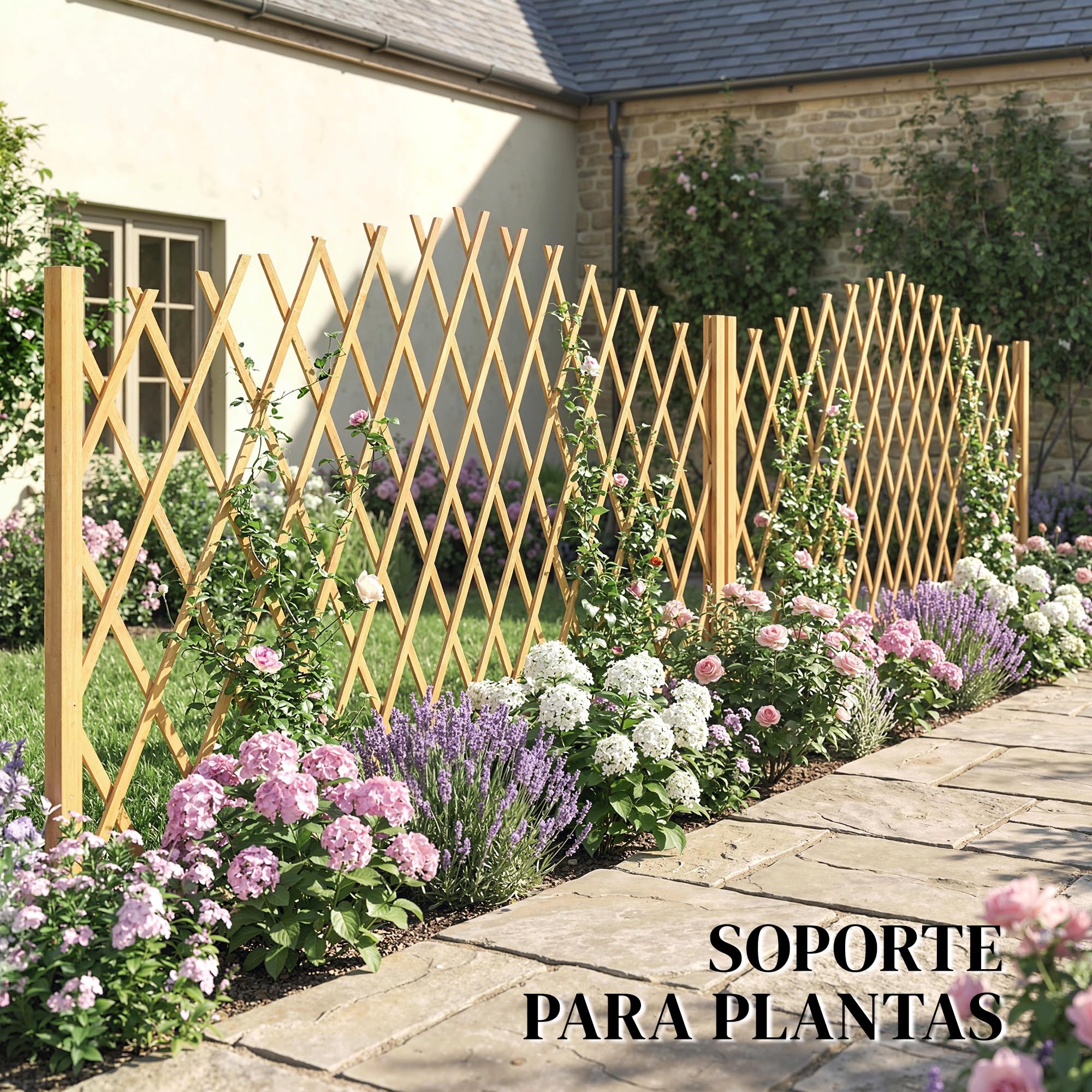 Outsunny Set de 2 Paneles de Vallas de Jardín Exterior de Madera, Puertas de Jardín Exterior Extensibles, Vallas de Jardín para Decoración Terraza, Patio, 180x30x103 cm, Natural