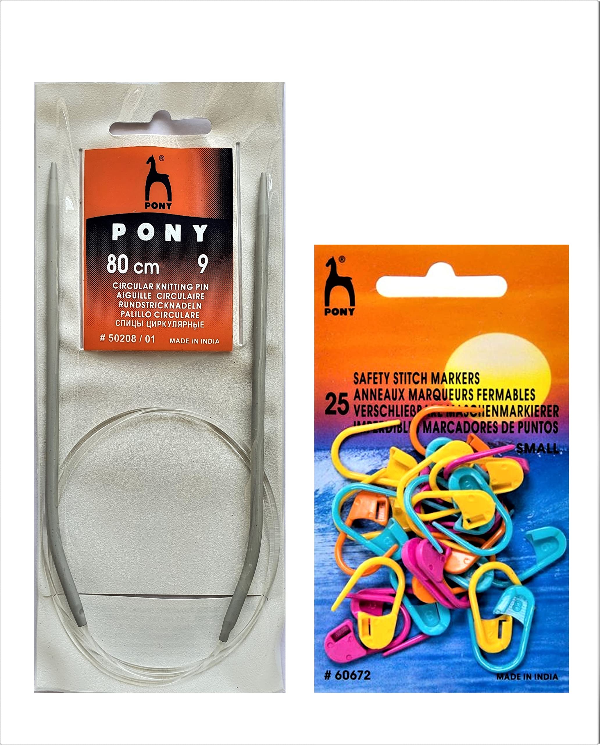 Artonezt Pony 80 cm Aluminium Fixed Circular Knitting Needles Size No. 9 (3.75mm) + Knitting Crochet Locking Stitch Markers (Multi, 25Pcs) DIY Weaving Crafts Knitting Needlework-image-28