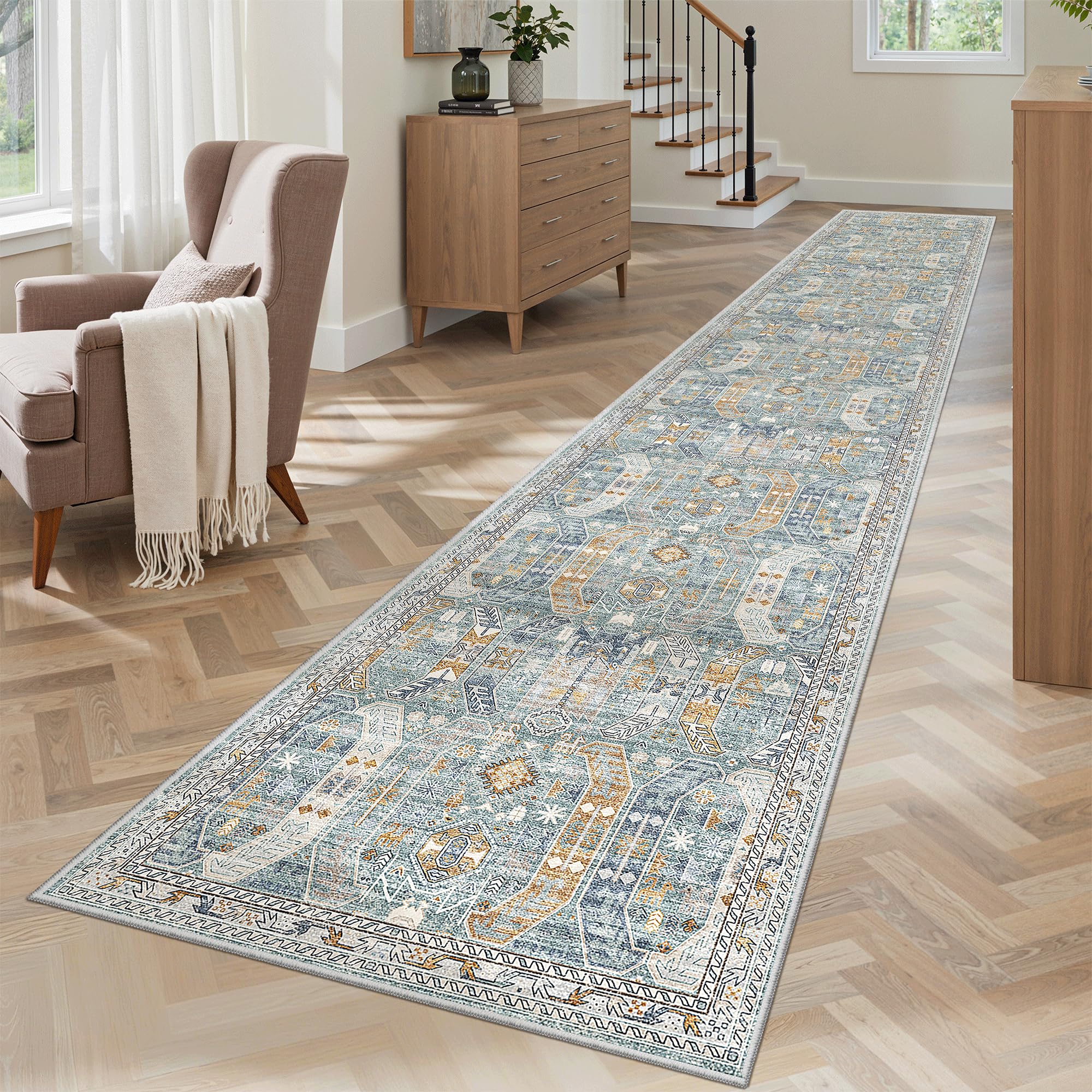 Madane Hallway Runner Rug 2x12, Extra Long Washable Runner Rugs with Rubber Backing, Non Slip Carpet Runner for Hallway, Vintage Rug Runners for