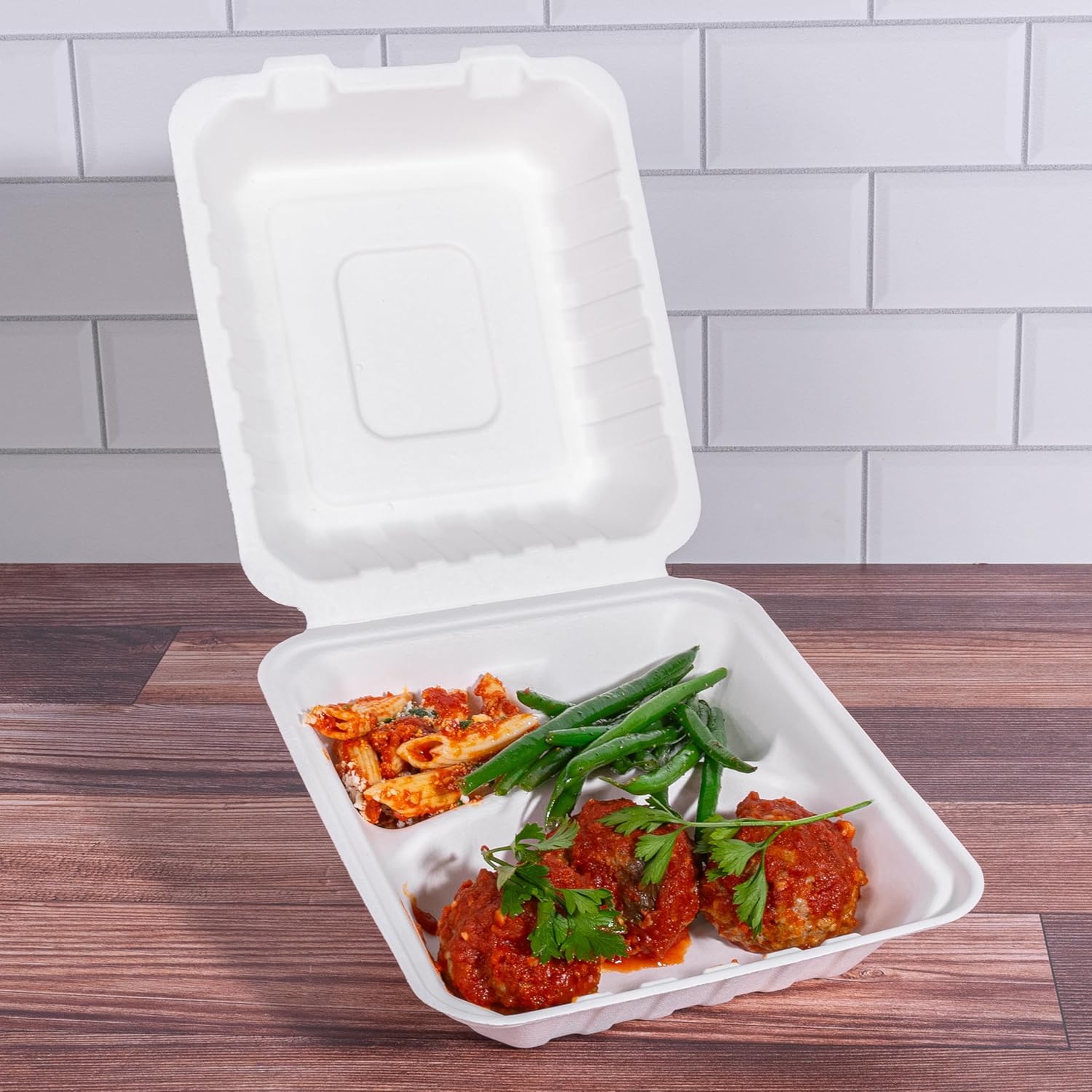 White Disposable Food Containers with Lids, To Go Clamshell, Take Out Boxes for Delivery, Cakes, Desserts, Party Favor, Events, 8x8, 100 Pack